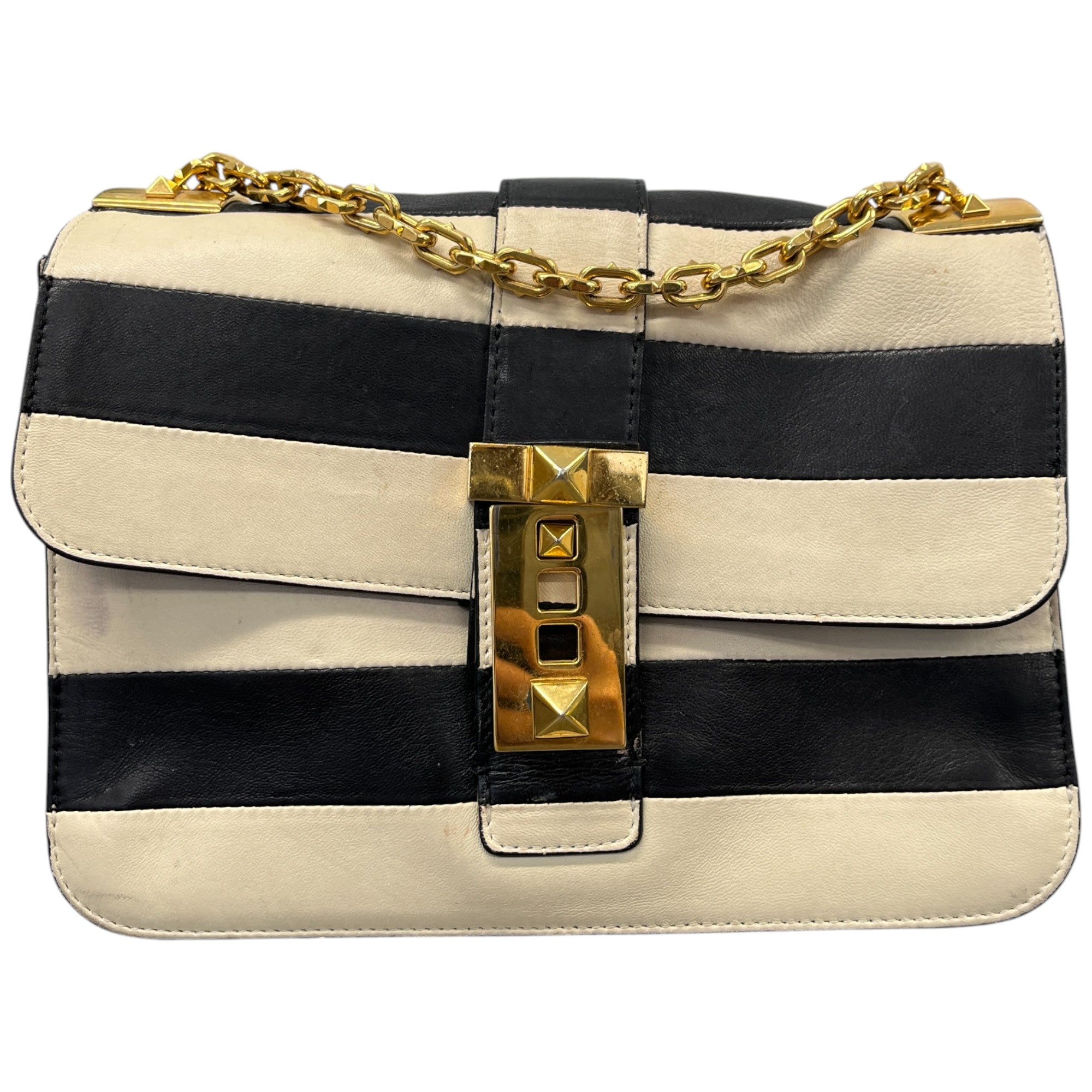 Women's B-Rockstud Striped Handbag White
