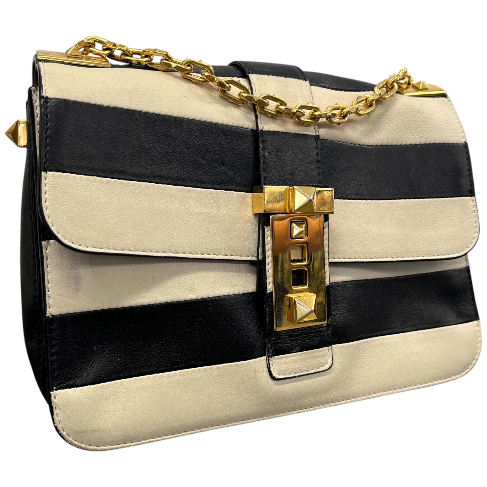 Women's B-Rockstud Striped Handbag White