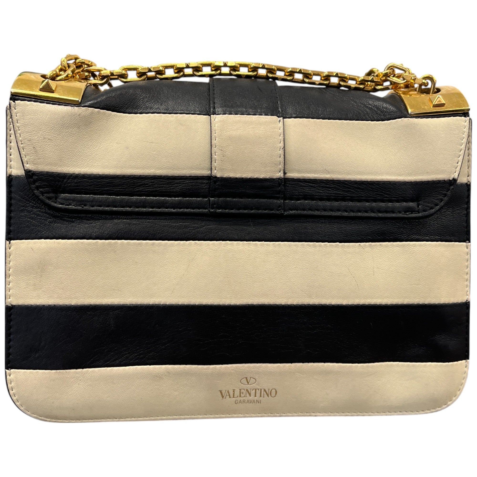Women's B-Rockstud Striped Handbag White