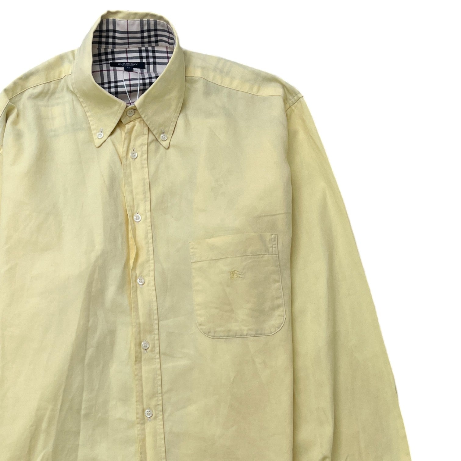 Men's Embroidered Pocket Logo Long Sleeve Shirt Yellow Size L