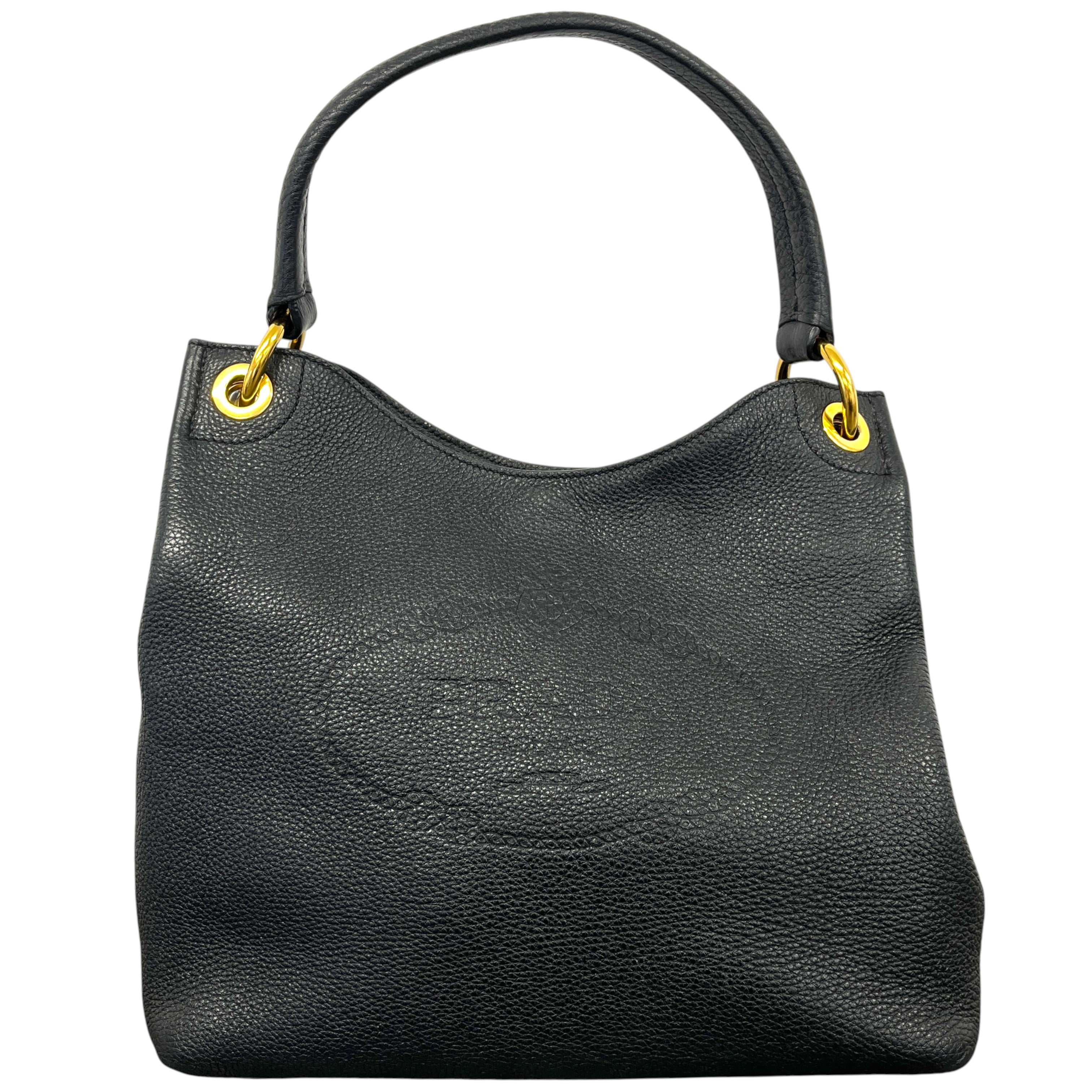 Women's Logo Embossed Vitello Daino Medium Handbag Black