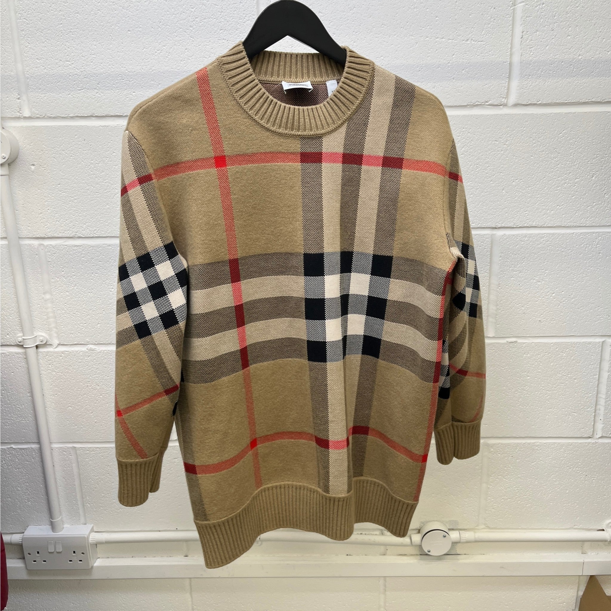 Women's Checkered Jumper Beige Size XS