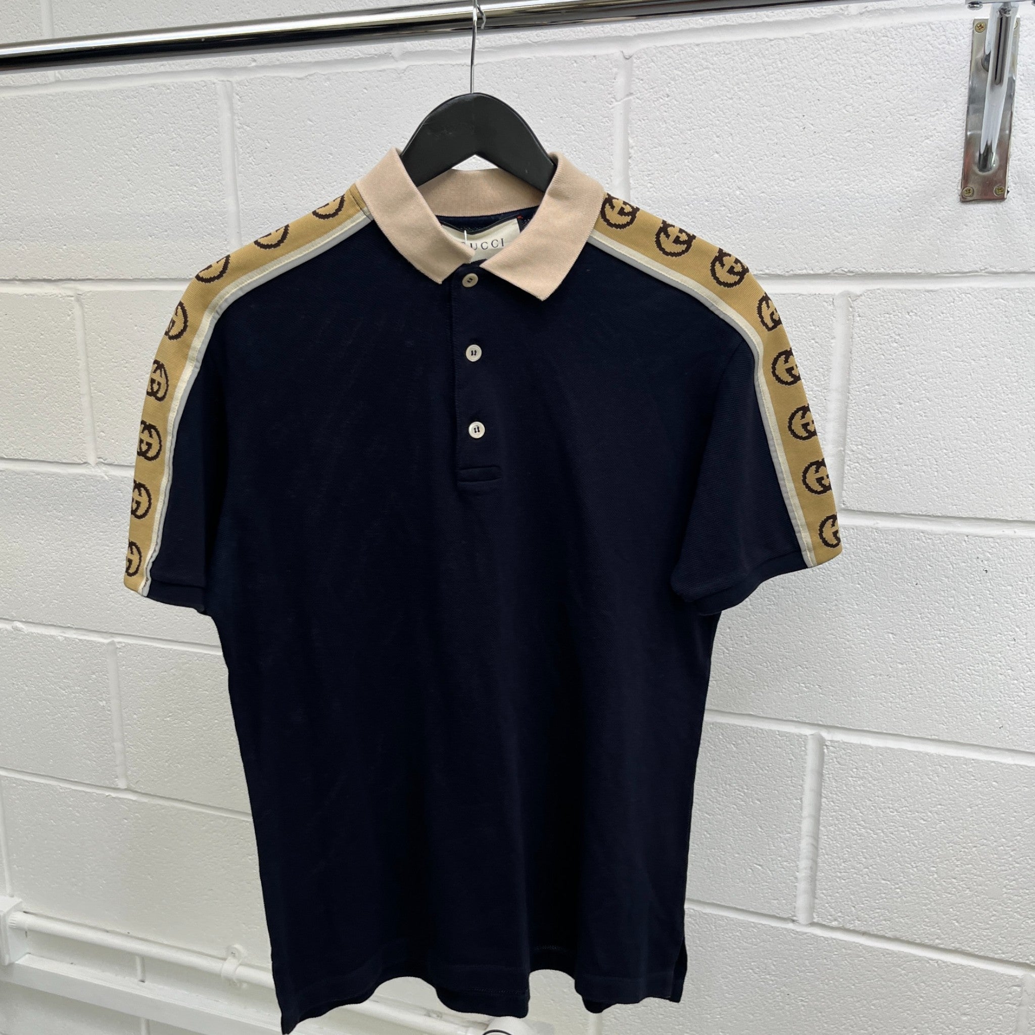 Men's Tape Logo Polo Shirt Navy Size M