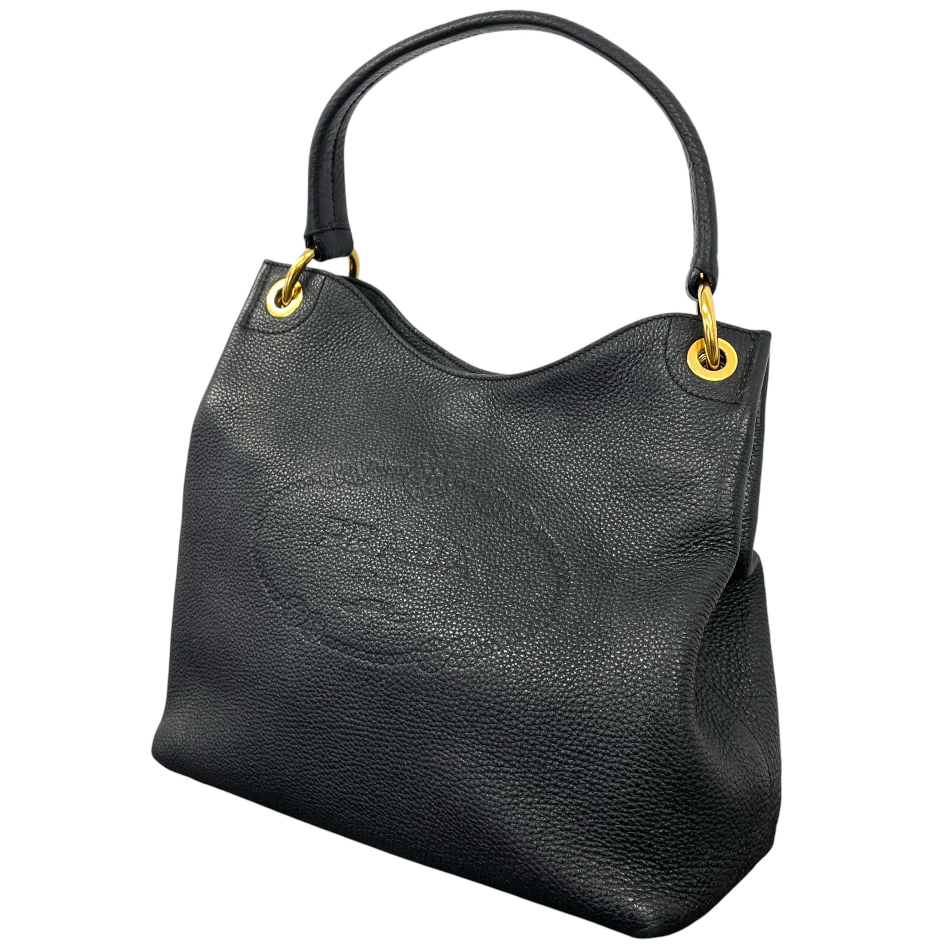 Women's Logo Embossed Vitello Daino Medium Handbag Black