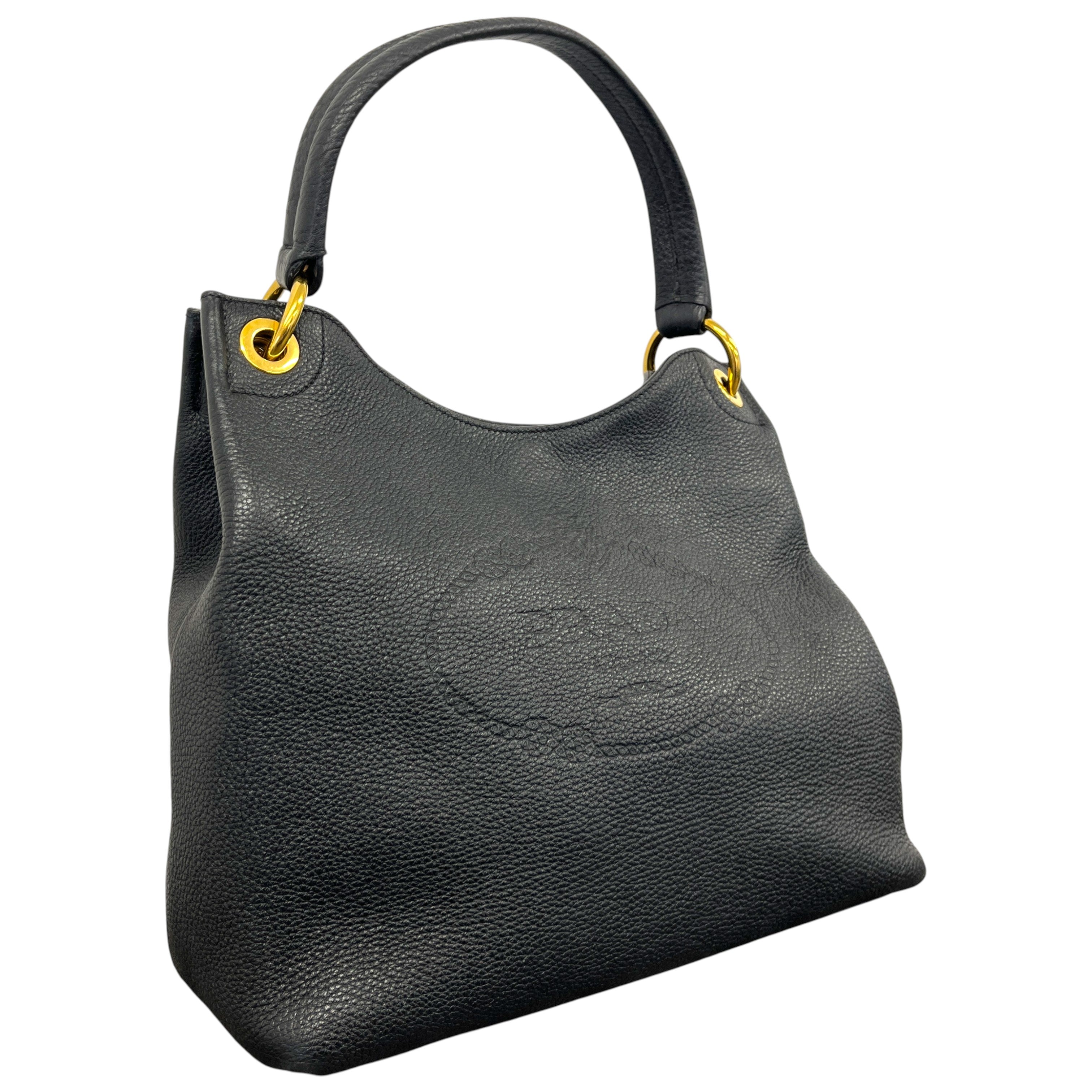 Women's Logo Embossed Vitello Daino Medium Handbag Black