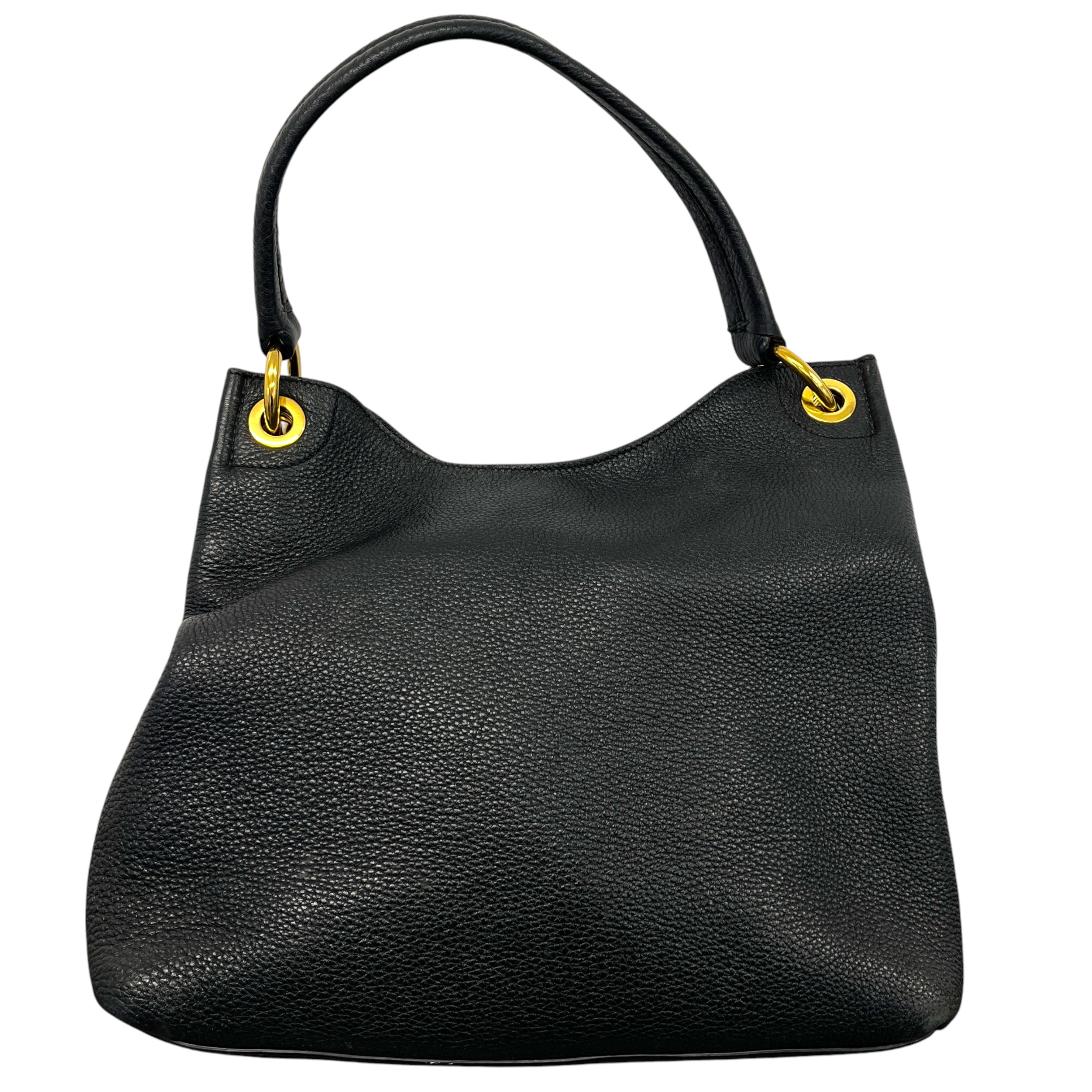 Women's Logo Embossed Vitello Daino Medium Handbag Black