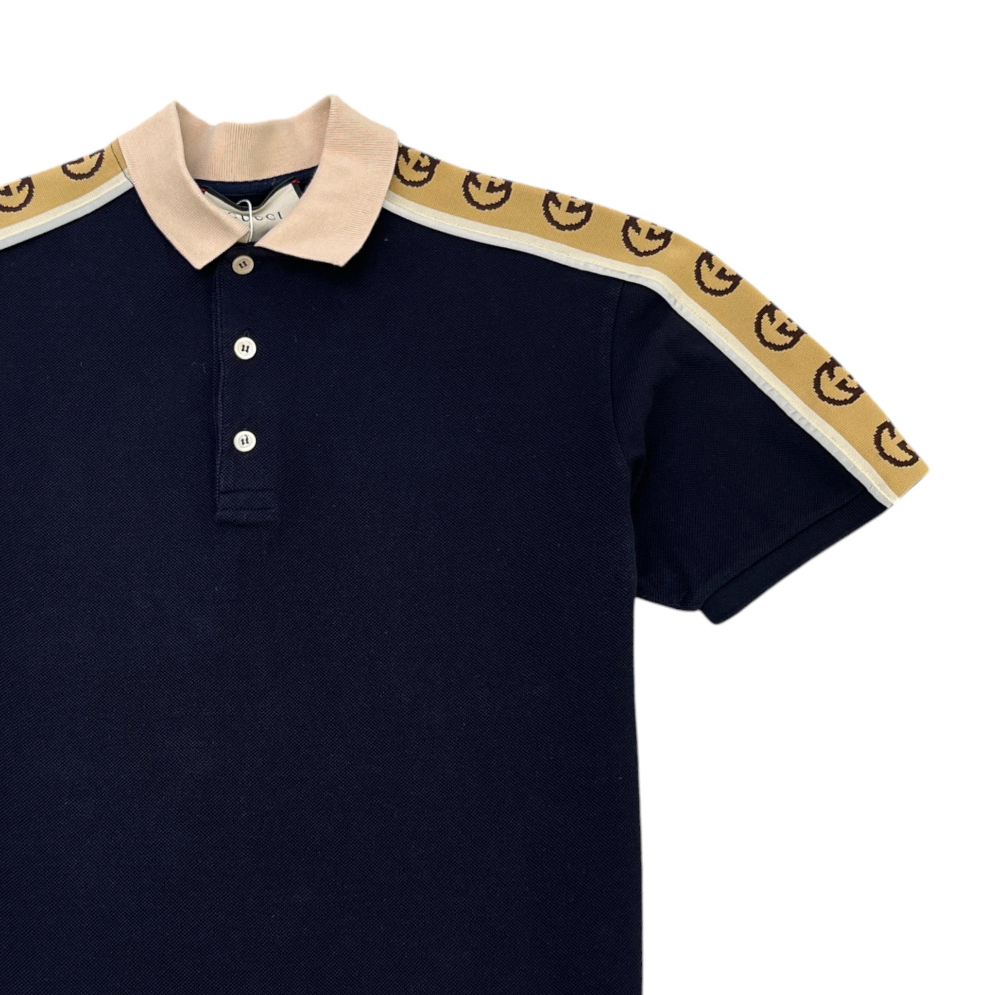 Men's Tape Logo Polo Shirt Navy Size M