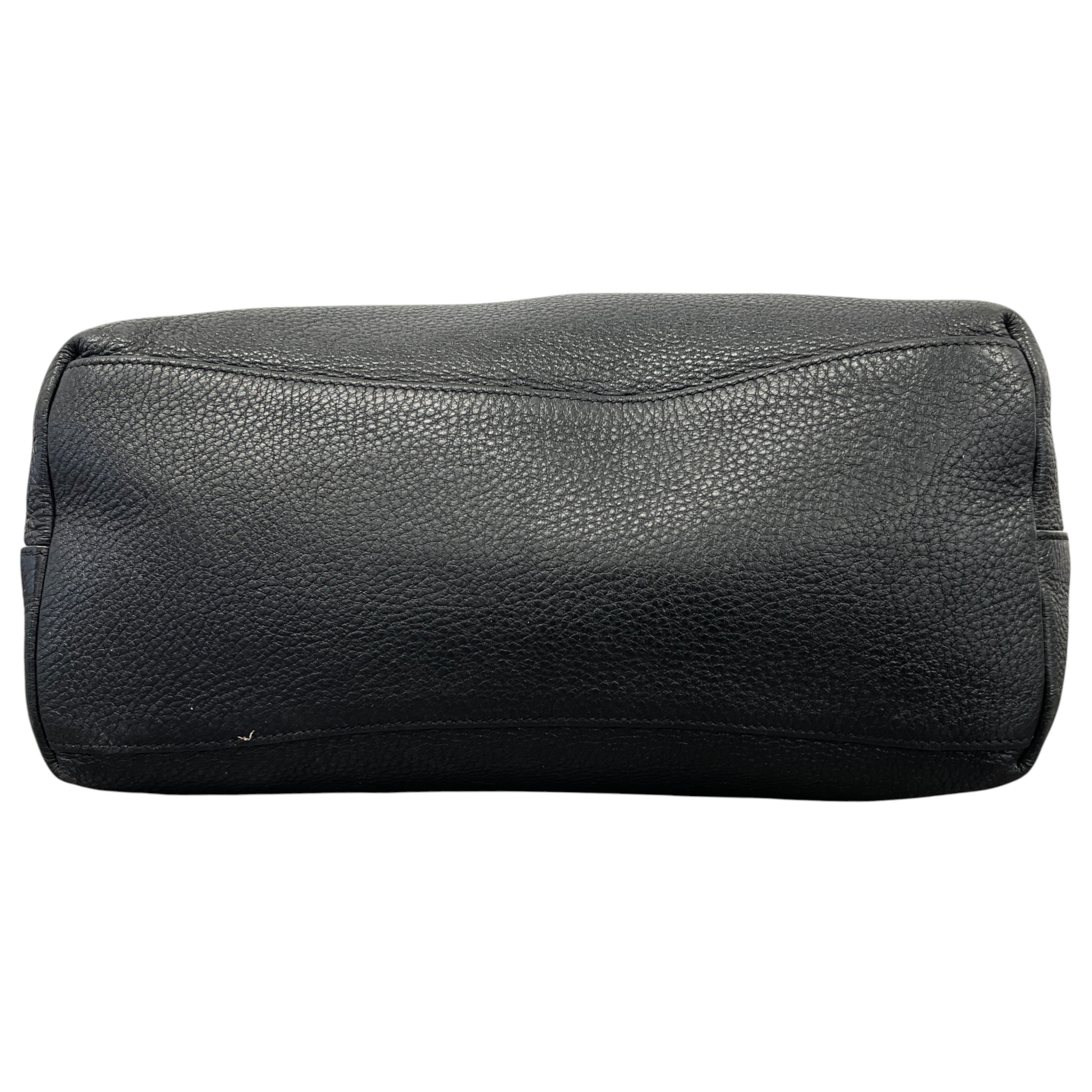 Women's Logo Embossed Vitello Daino Medium Handbag Black