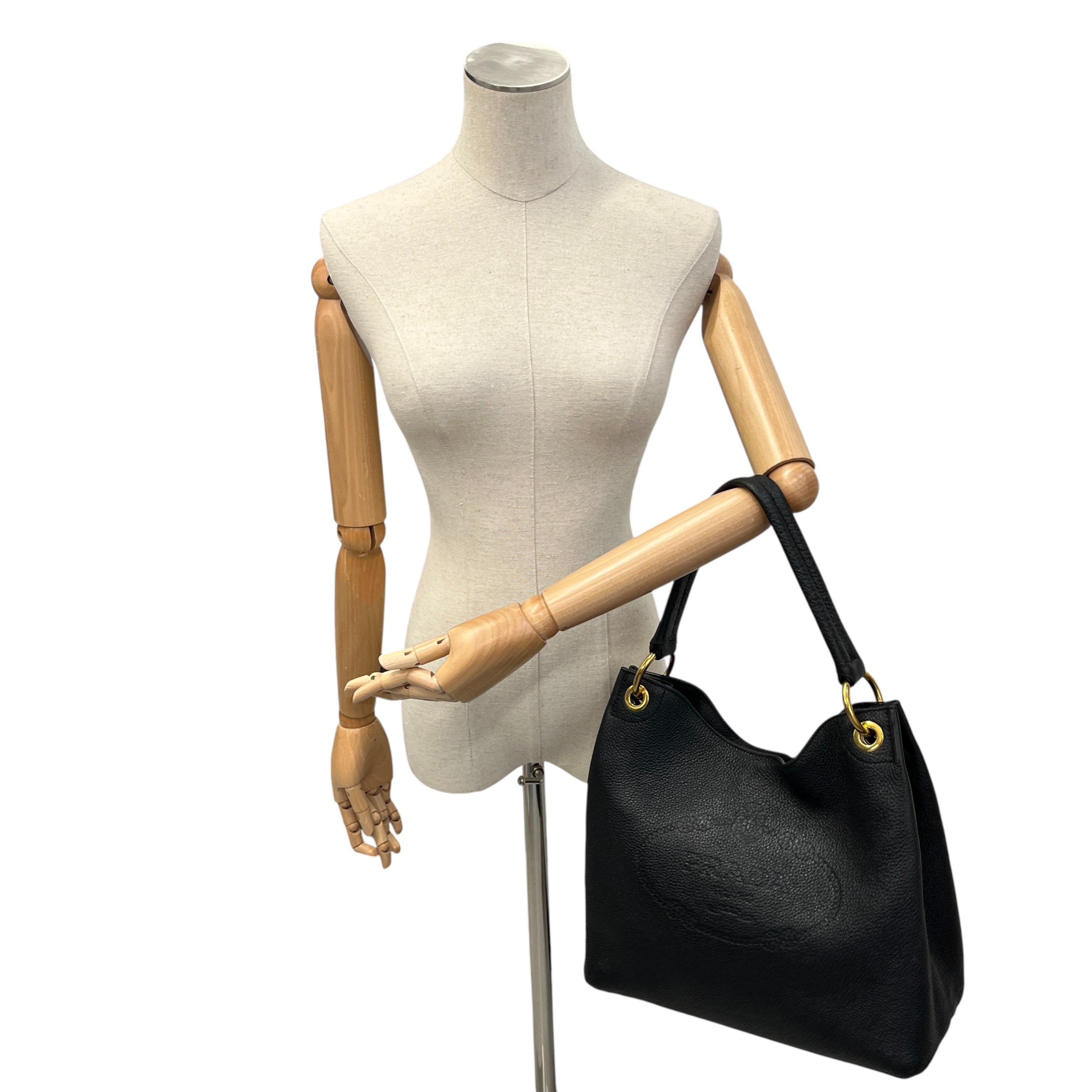 Women's Logo Embossed Vitello Daino Medium Handbag Black
