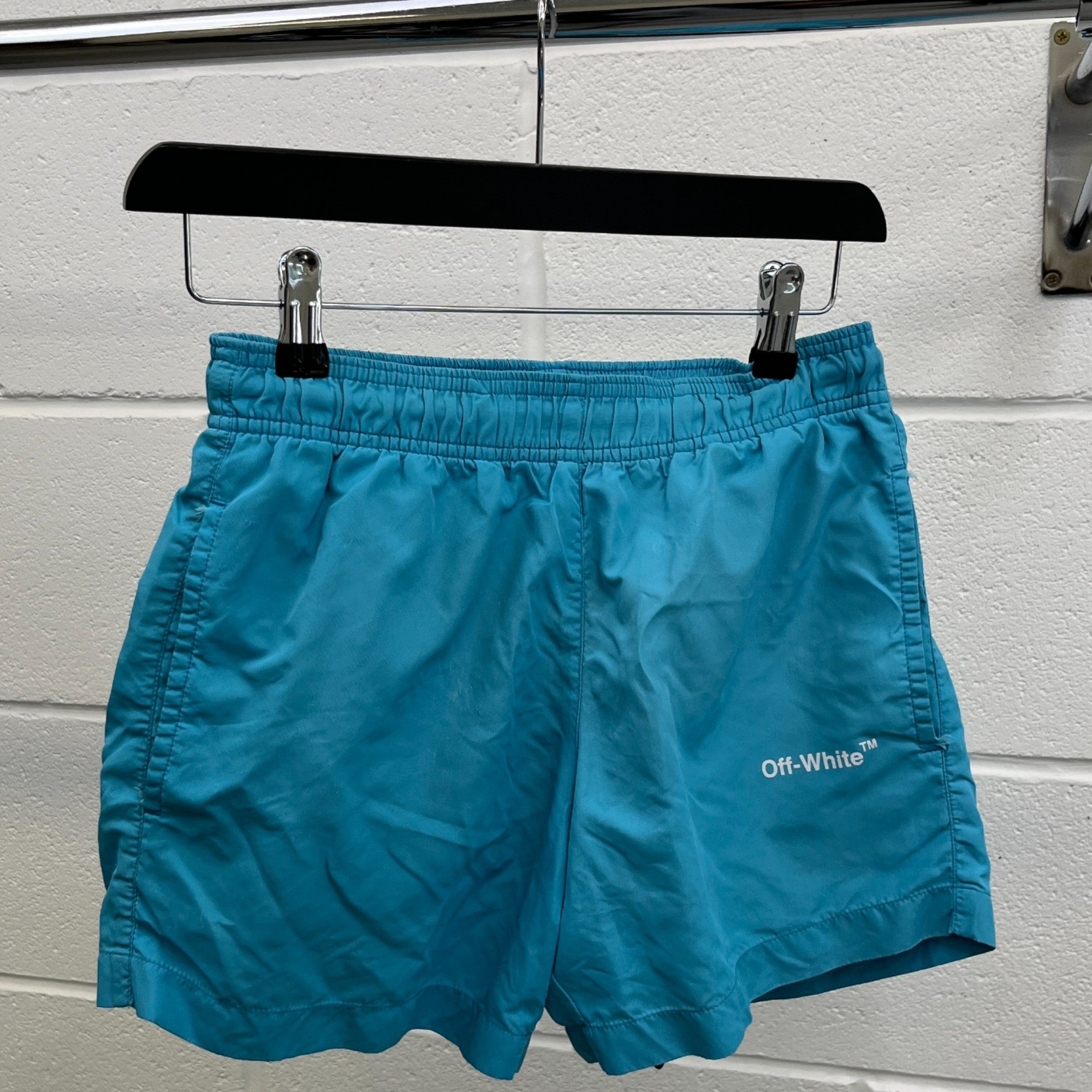 Men's Arrow Logo Swim Shorts Blue Size XXS