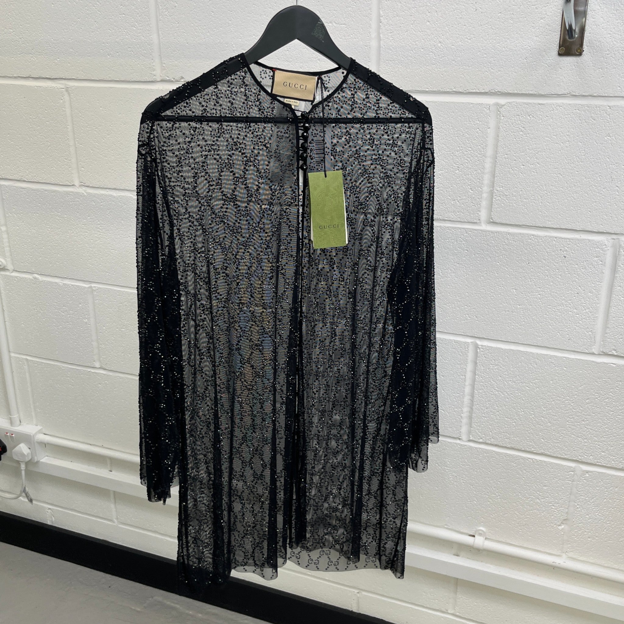 Women's Gg Crystal Embelished Tulle OverShirt Black Size L