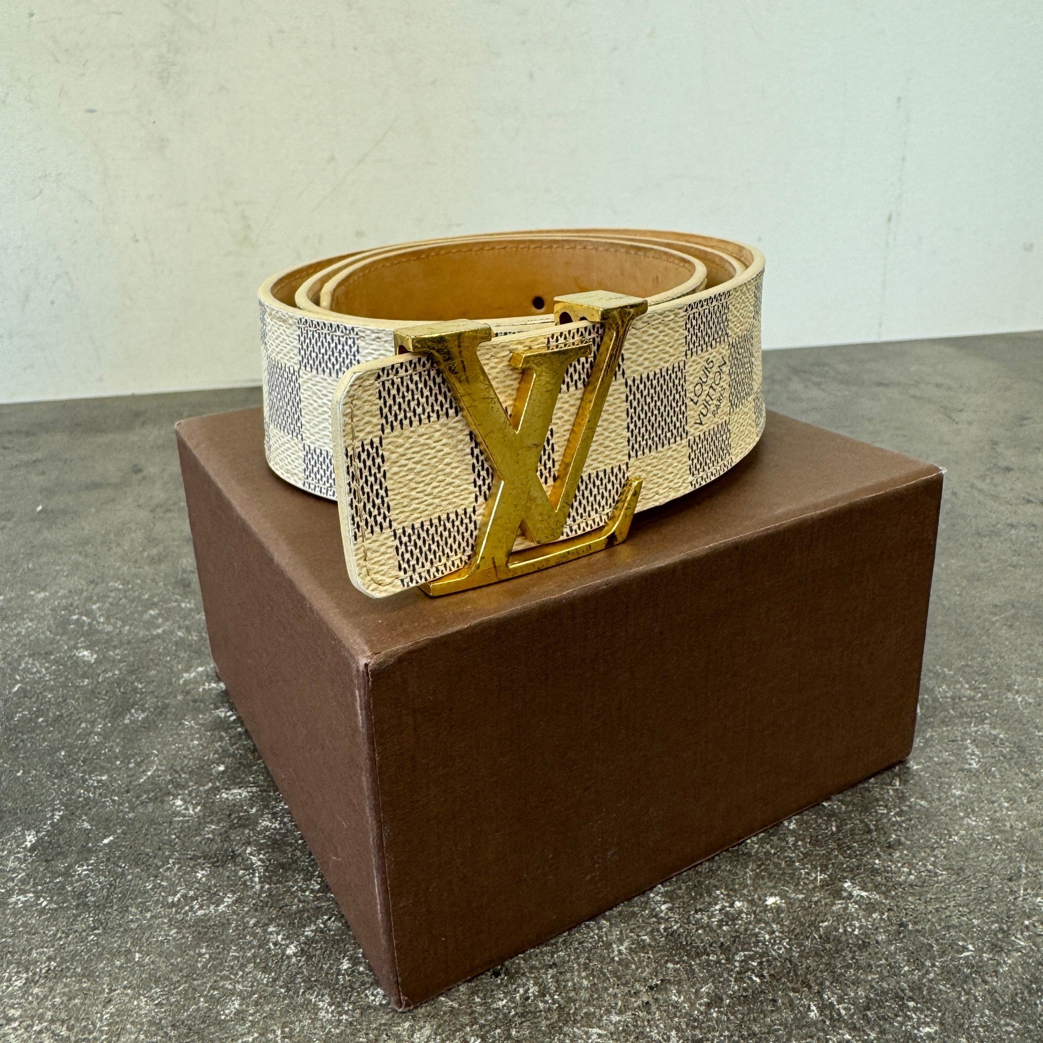 Men's Damier Azur Initals Belt White Size Waist 34"