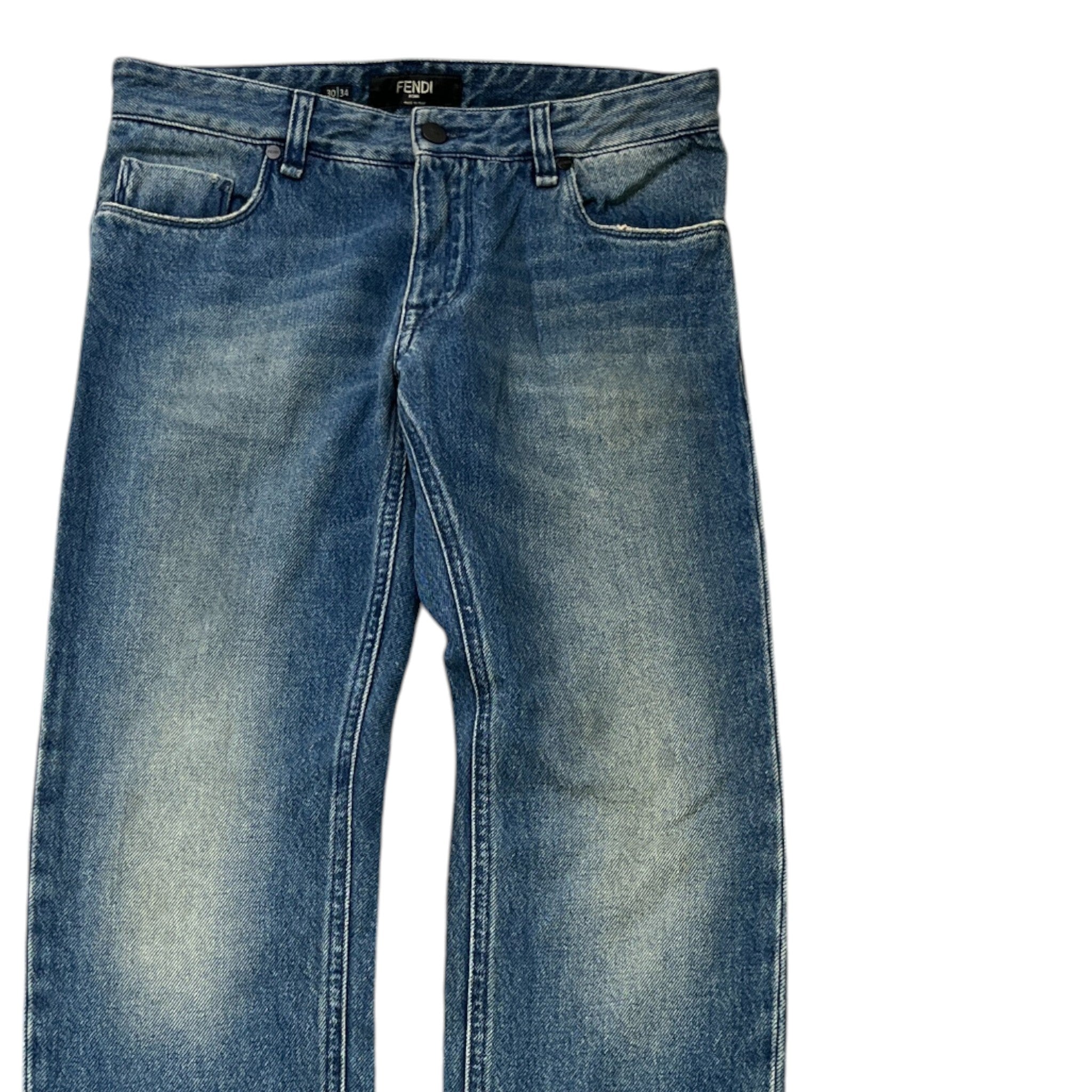 Men's Embroidered Logo Pocket Jeans Blue Size Waist 34"