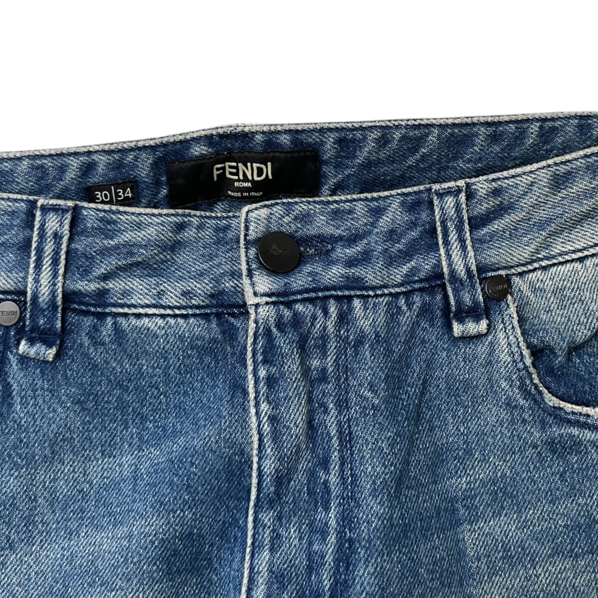 Men's Embroidered Logo Pocket Jeans Blue Size Waist 34"