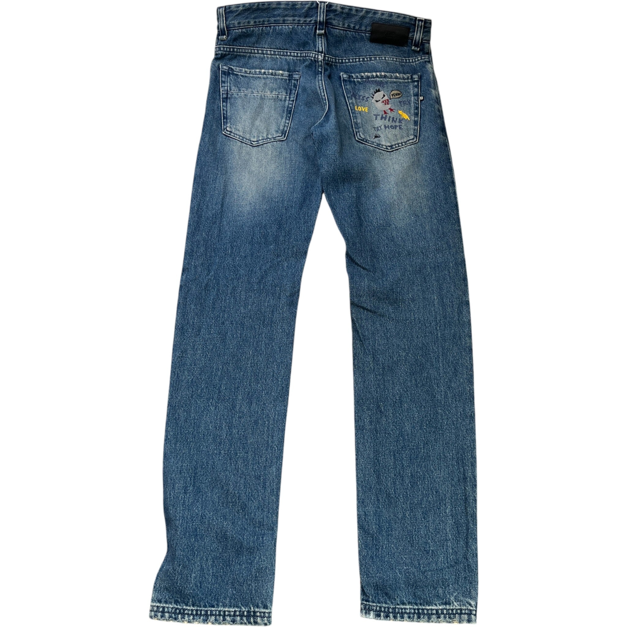 Men's Embroidered Logo Pocket Jeans Blue Size Waist 34"