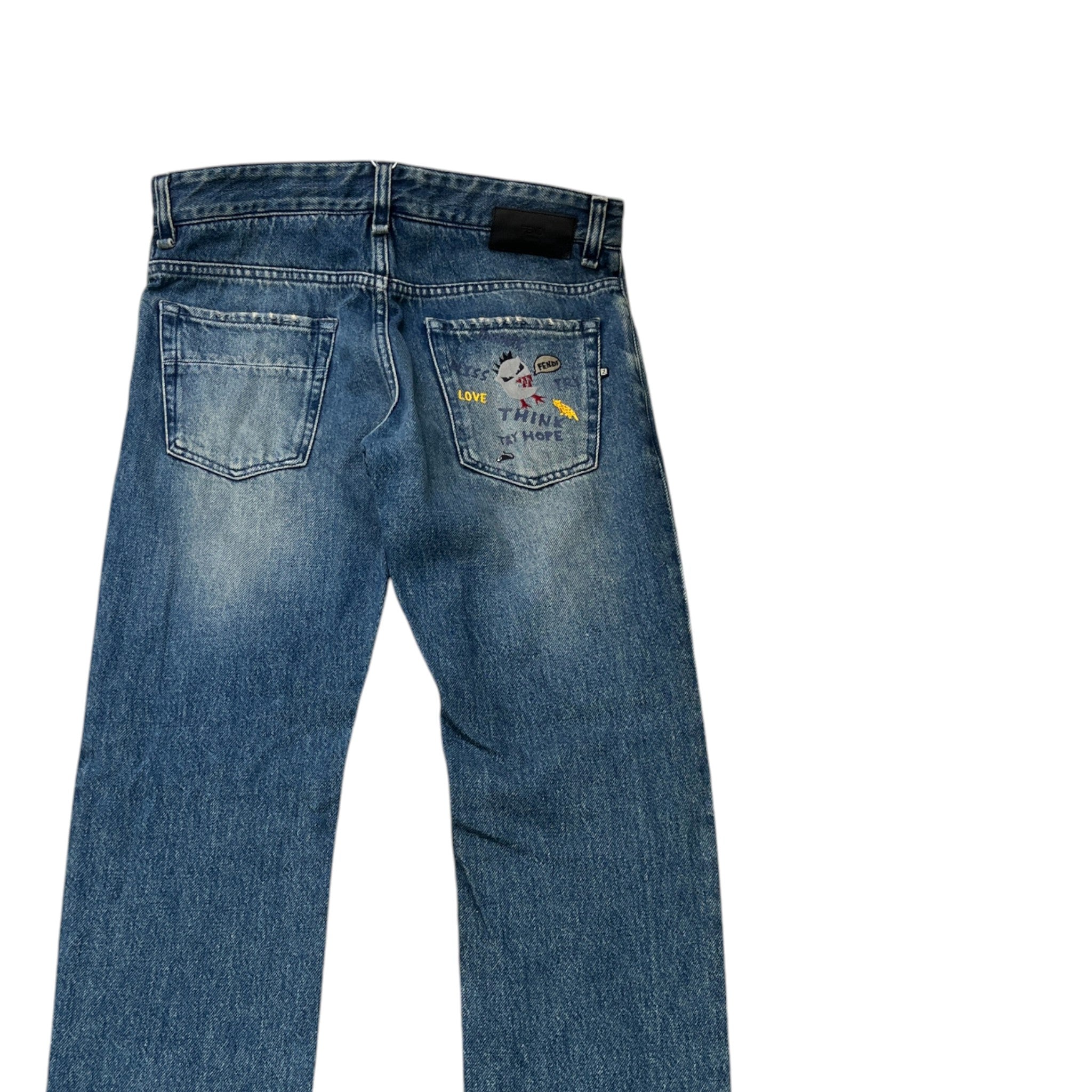 Men's Embroidered Logo Pocket Jeans Blue Size Waist 34"