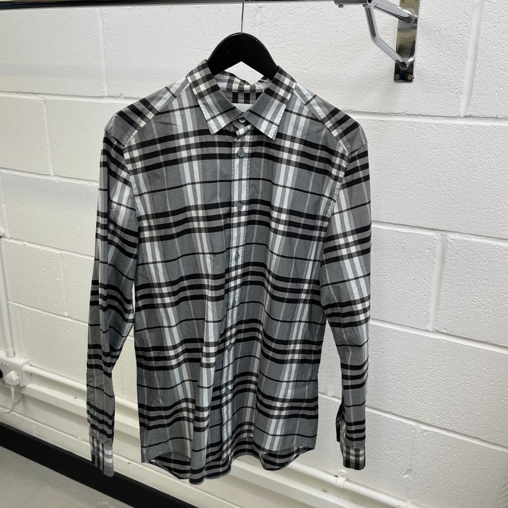 Men's Check Print Long Sleeve Shirt Grey Size M