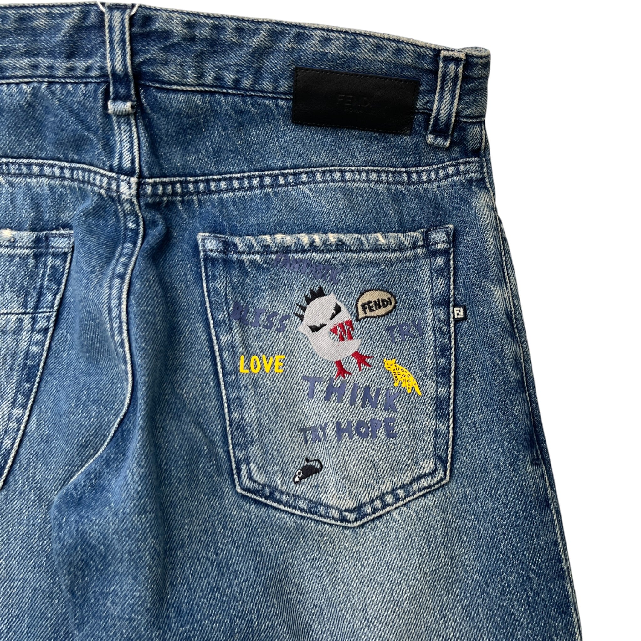 Men's Embroidered Logo Pocket Jeans Blue Size Waist 34"