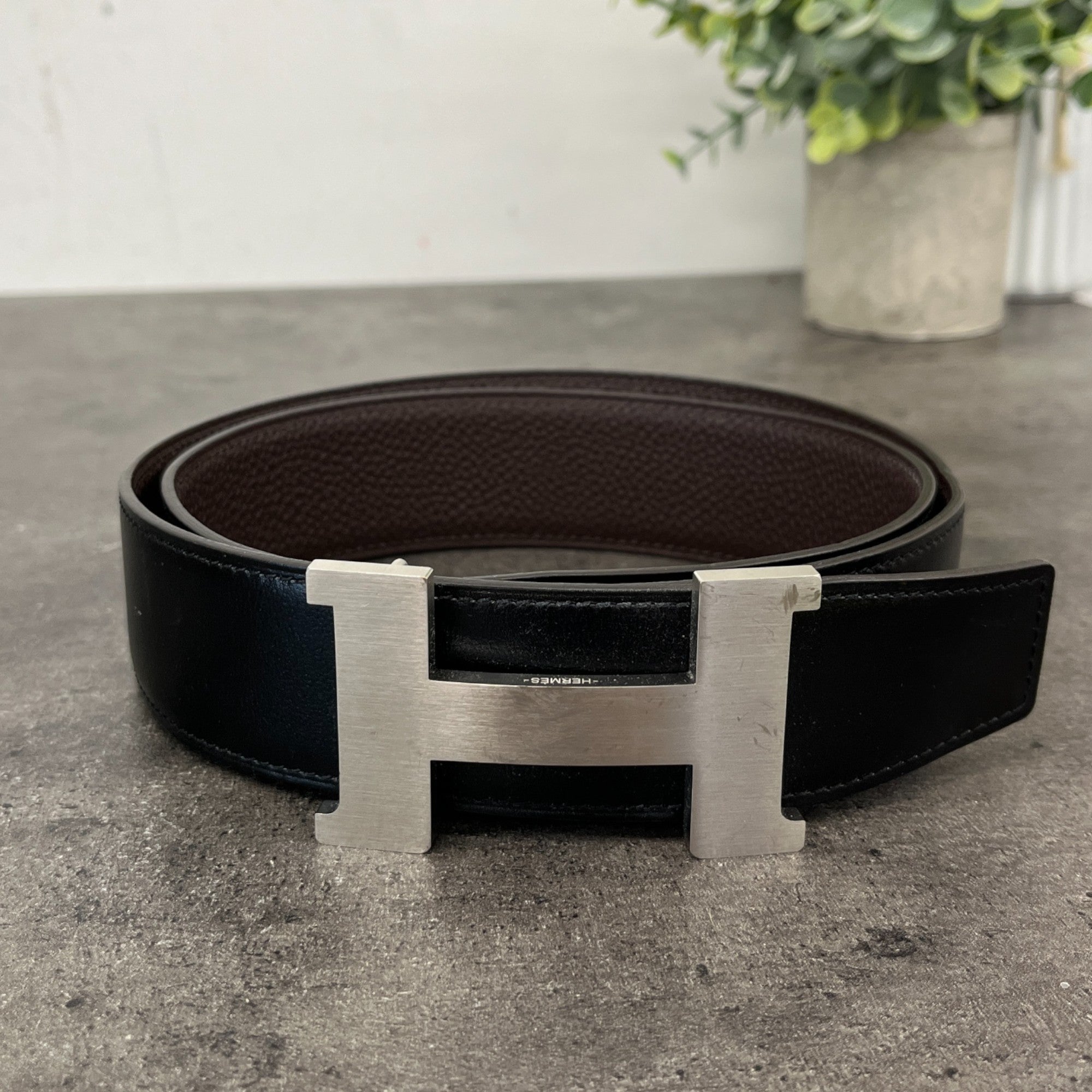 Men's H Logo Reversible Belt Black Size Waist 30"