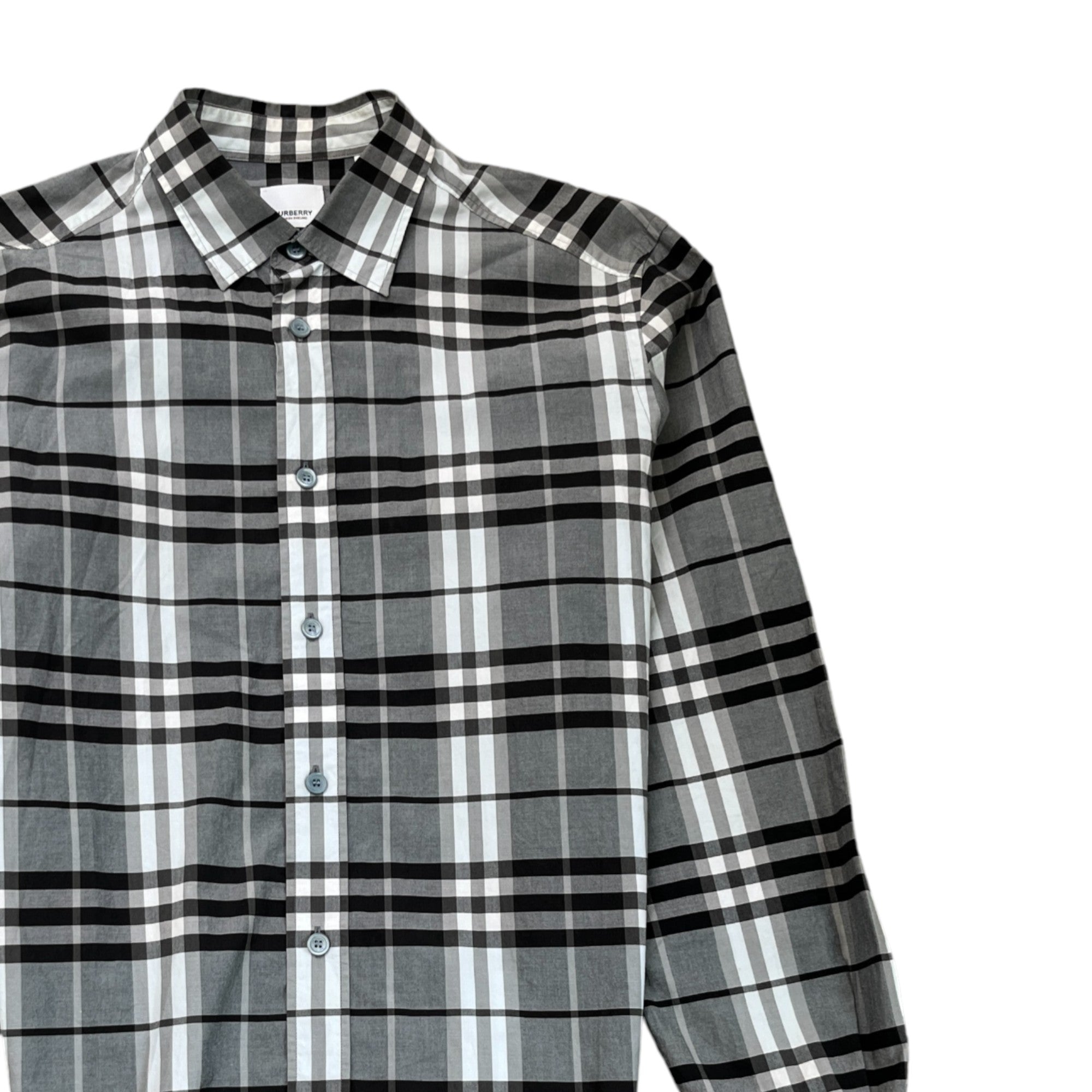 Men's Check Print Long Sleeve Shirt Grey Size M