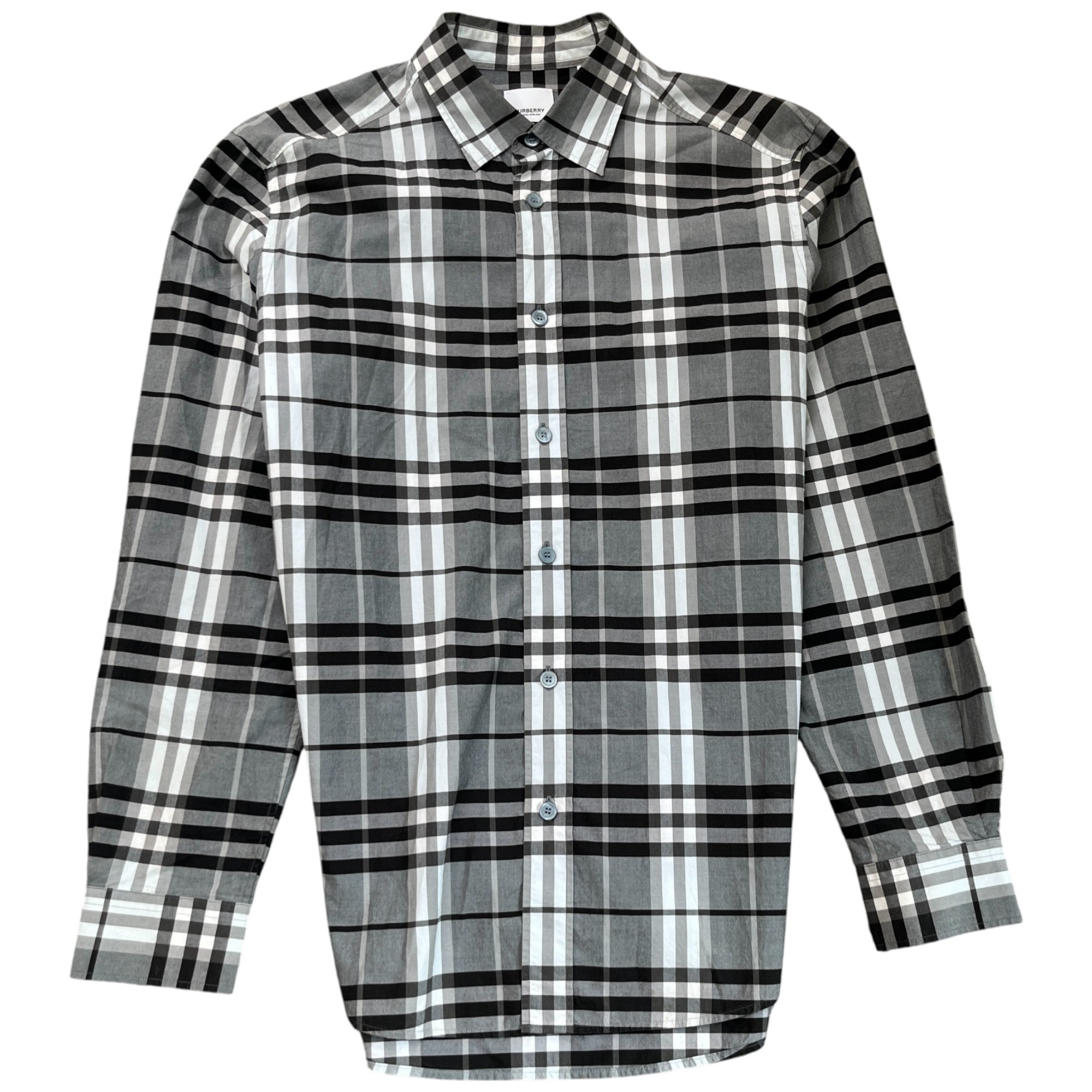 Men's Check Print Long Sleeve Shirt Grey Size M