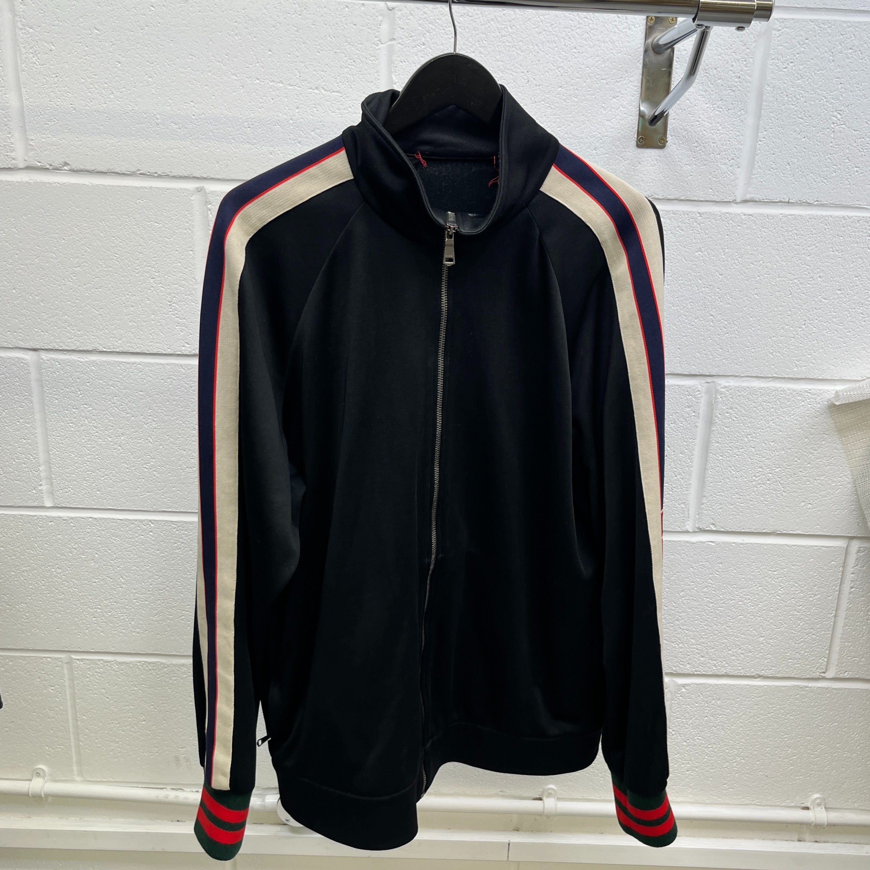 Men's Technical Jersey Stripe Track Jacket Black Size XL