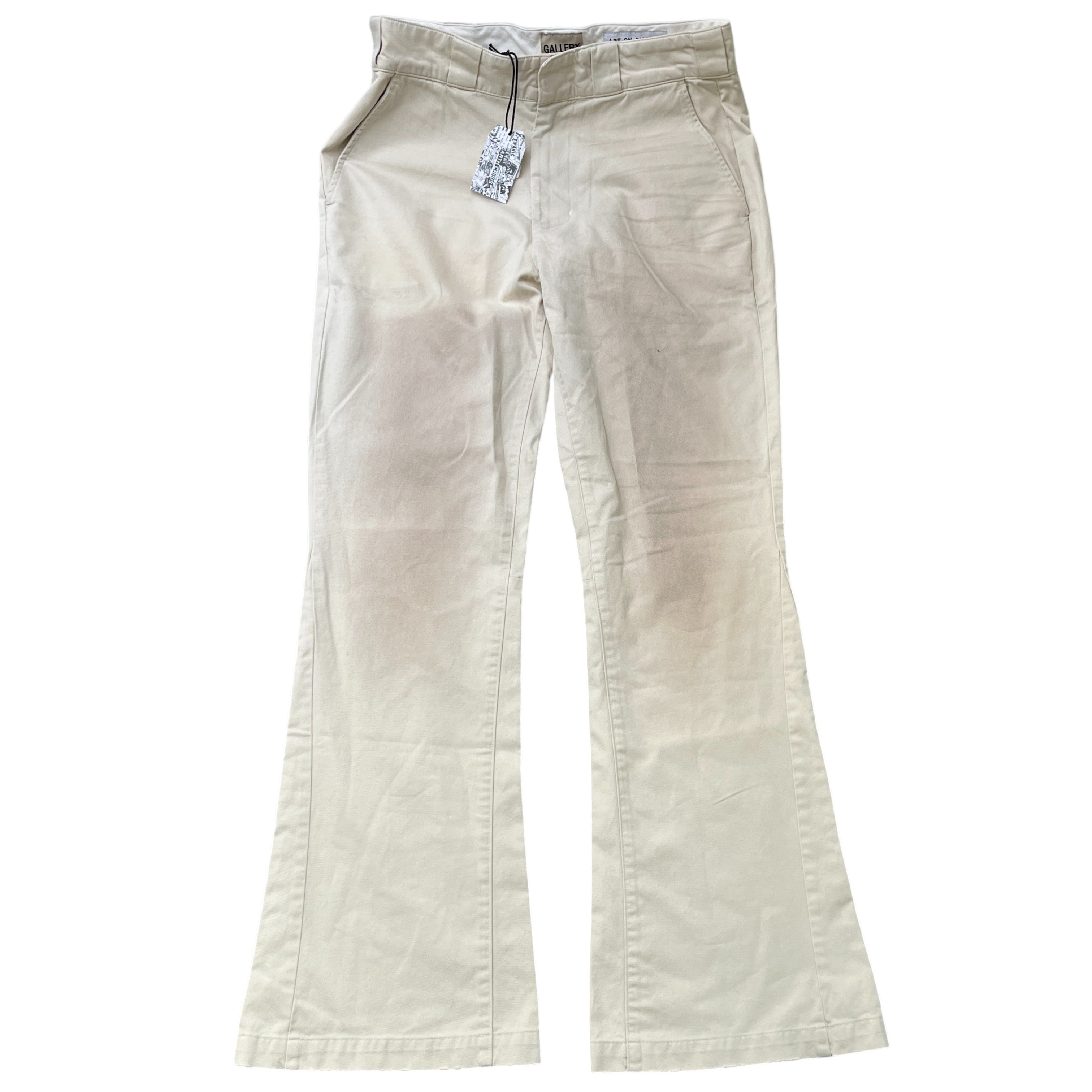 Men's Art On Display Distressed Trousers Cream Size Waist 32"