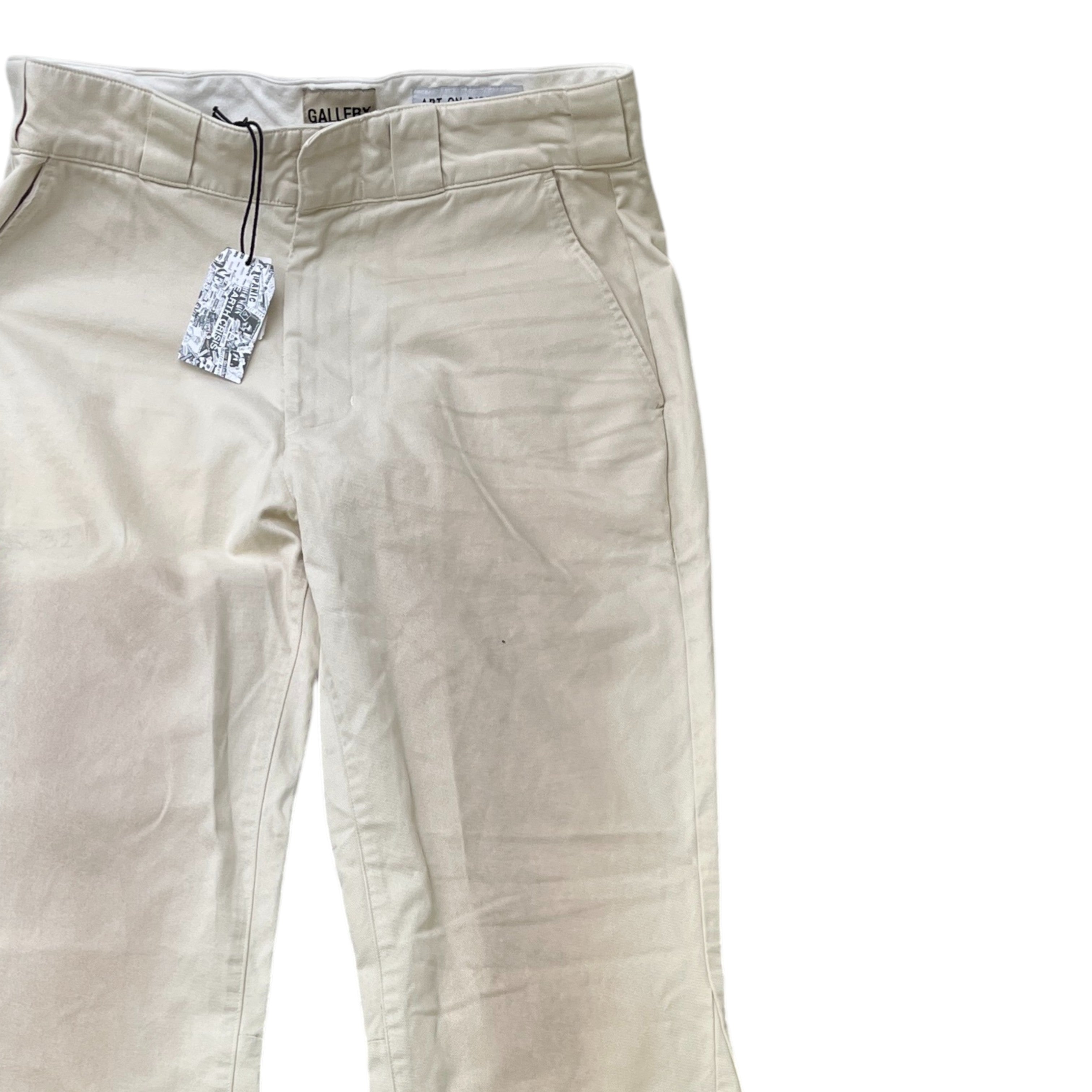 Men's Art On Display Distressed Trousers Cream Size Waist 32"