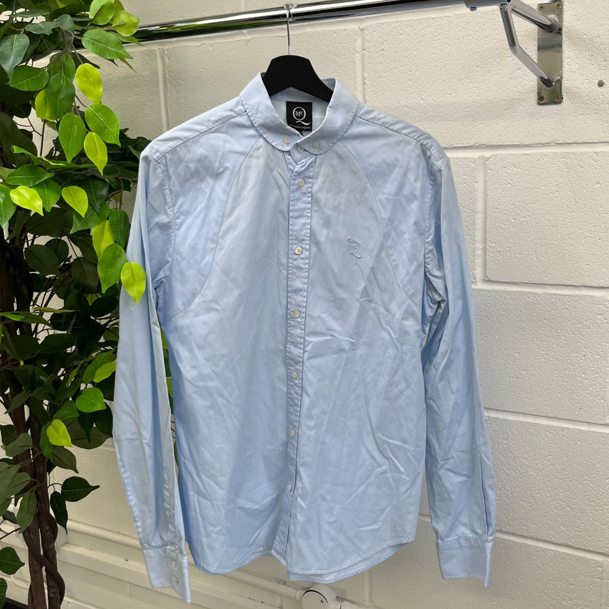 Men's Embroidered Logo Long Sleeve Shirt Blue Size IT 50 / UK L