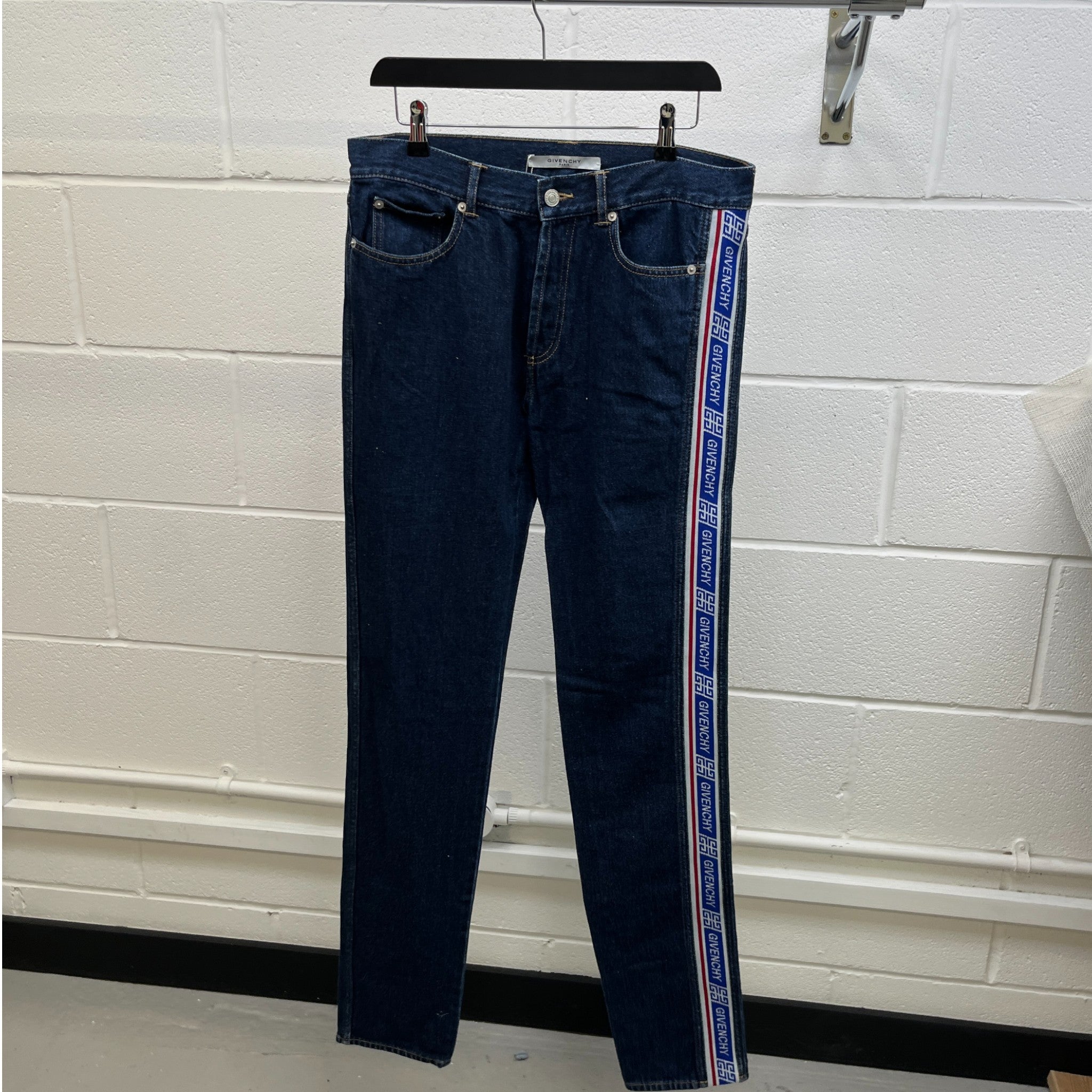 Men's Tape Logo Jeans Blue Size Waist 31"