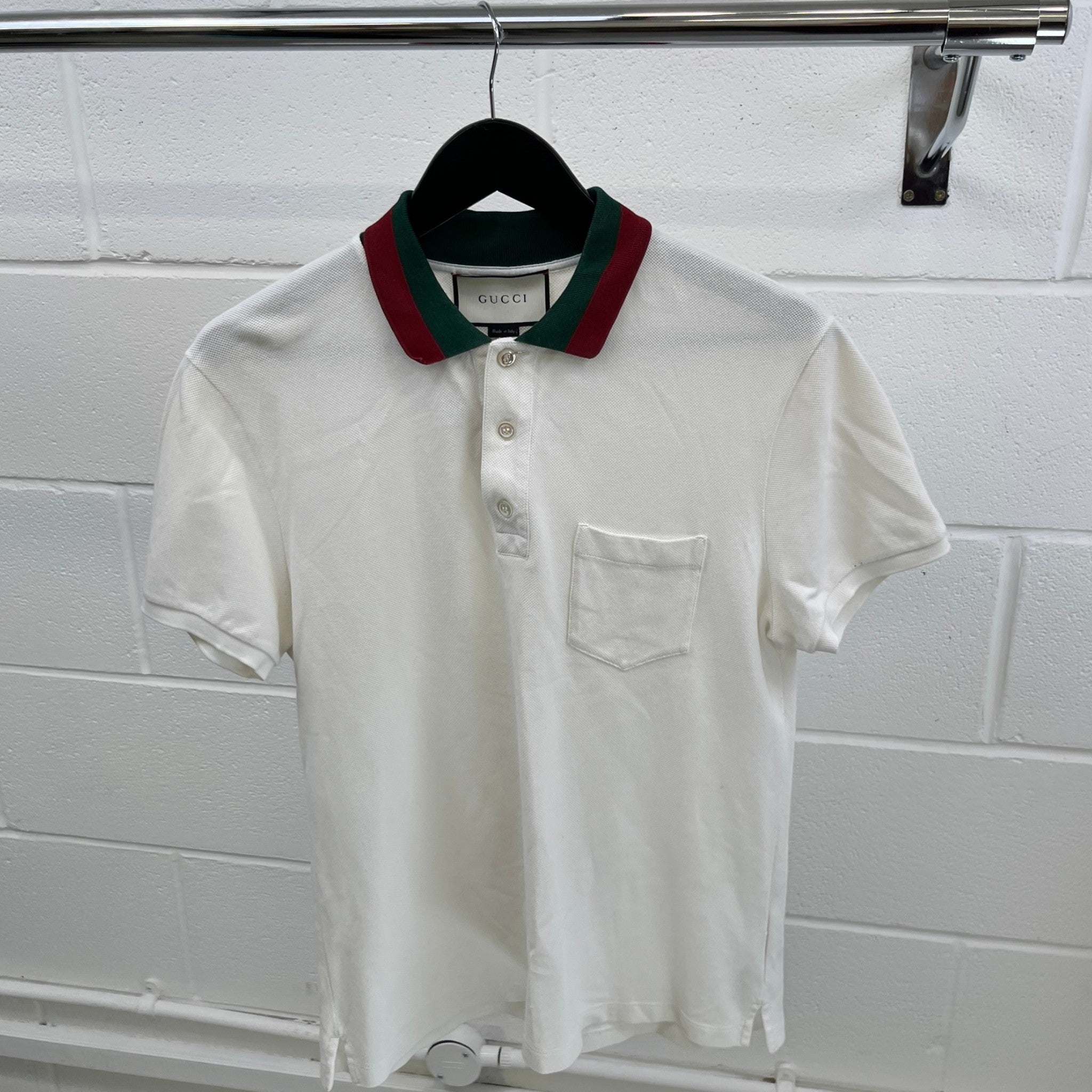 Men's Web Stripe Collar Polo Shirt White Size L