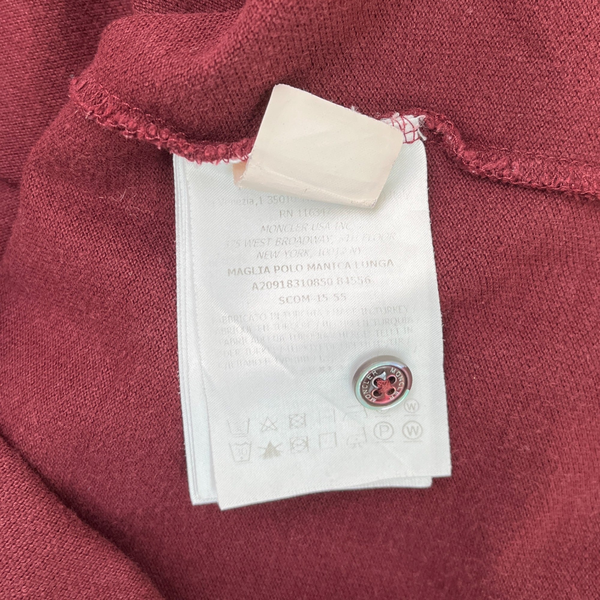 Men's Maglia Manica Lunga Polo Shirt Burgundy Size M