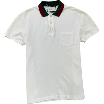 Men's Web Stripe Collar Polo Shirt White Size L