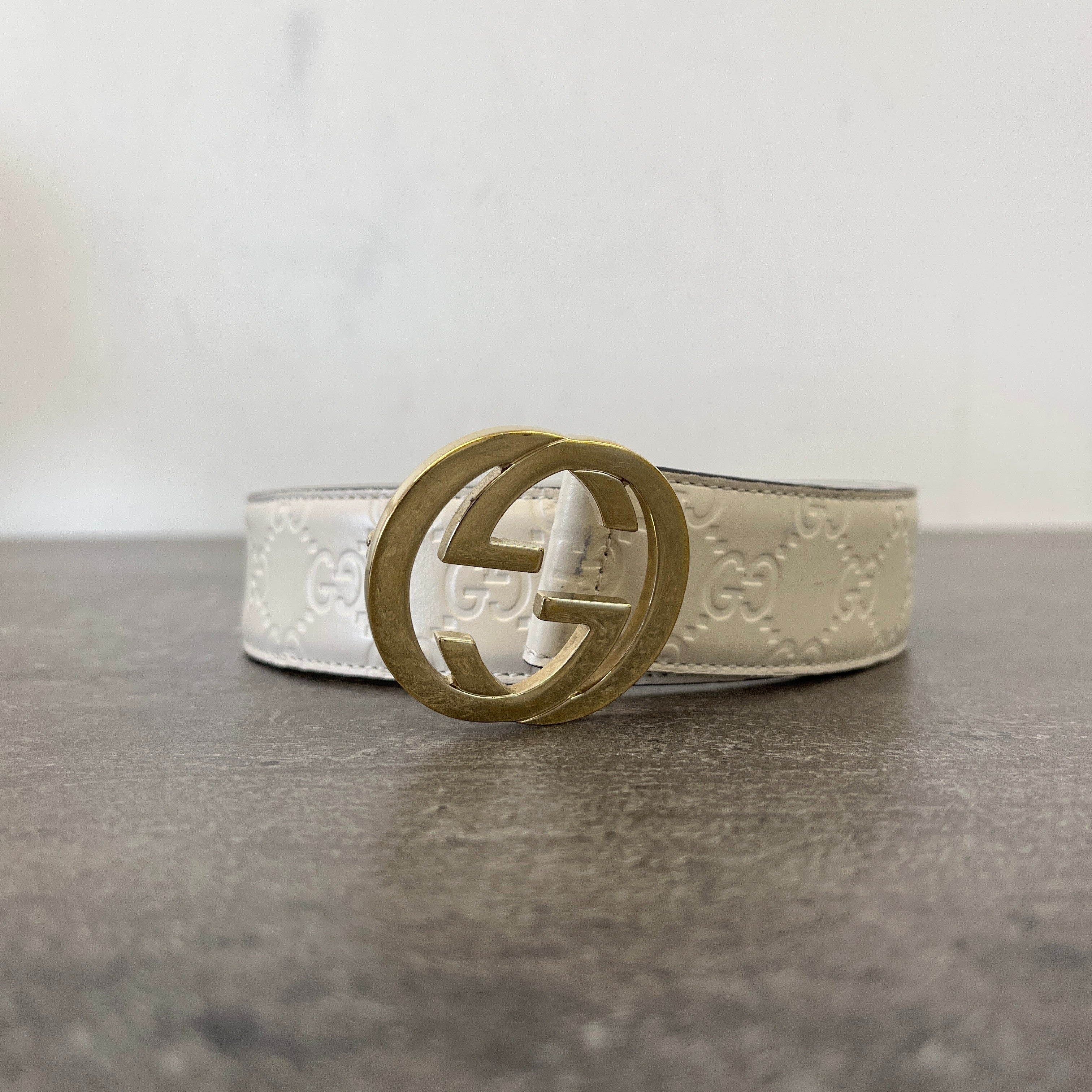 Men's Interlocking G Belt White Size Waist 34"