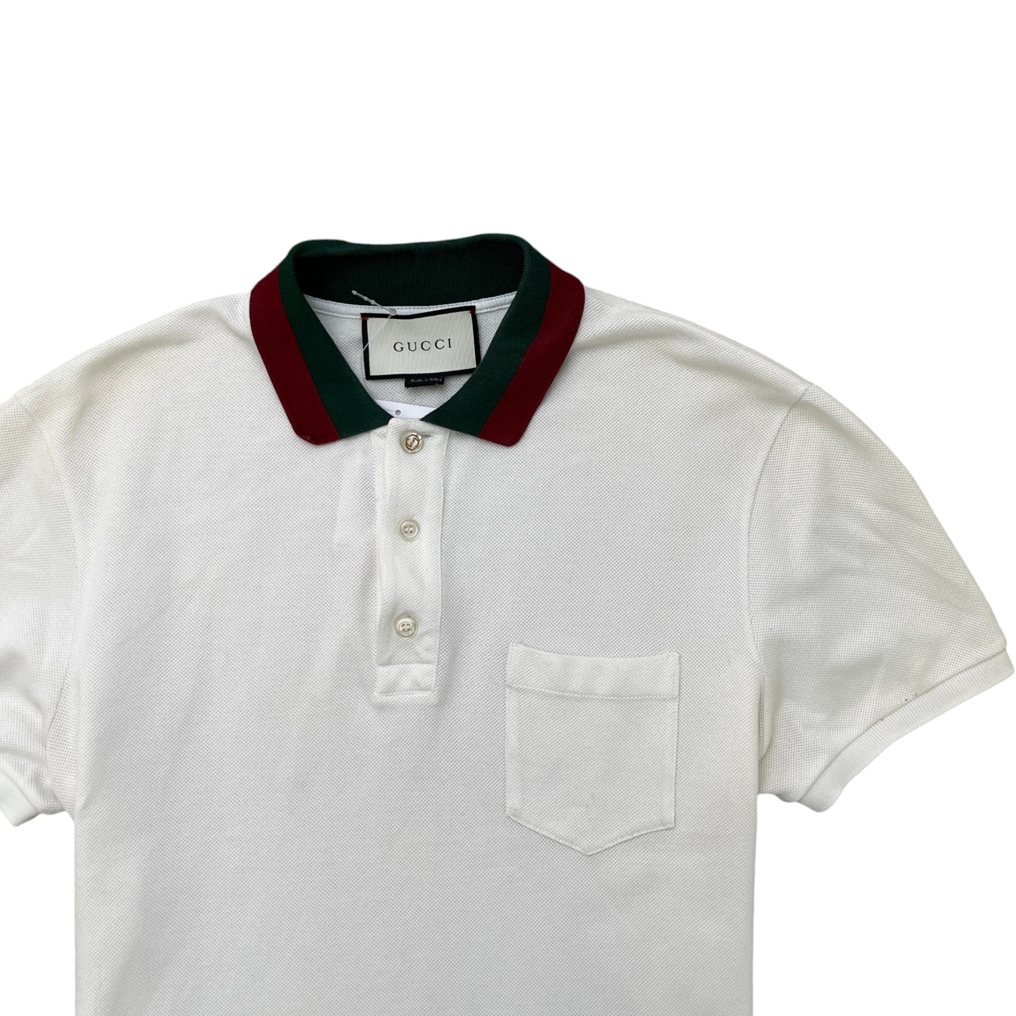 Men's Web Stripe Collar Polo Shirt White Size L
