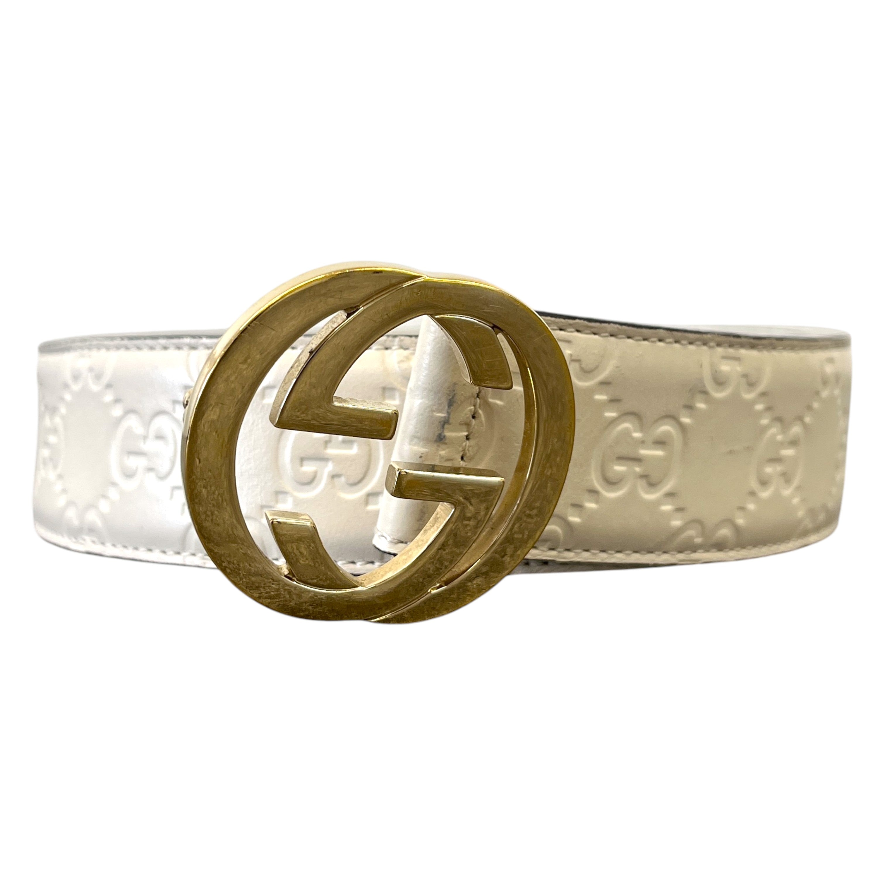 Men's Interlocking G Belt White Size Waist 34"