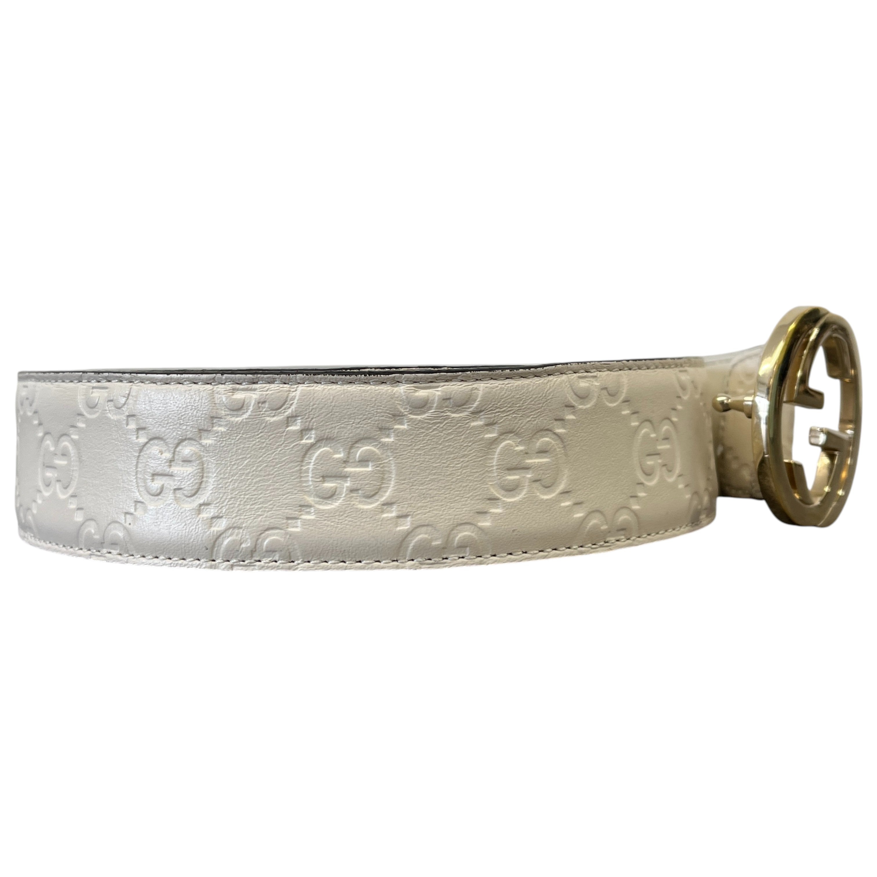 Men's Interlocking G Belt White Size Waist 34"