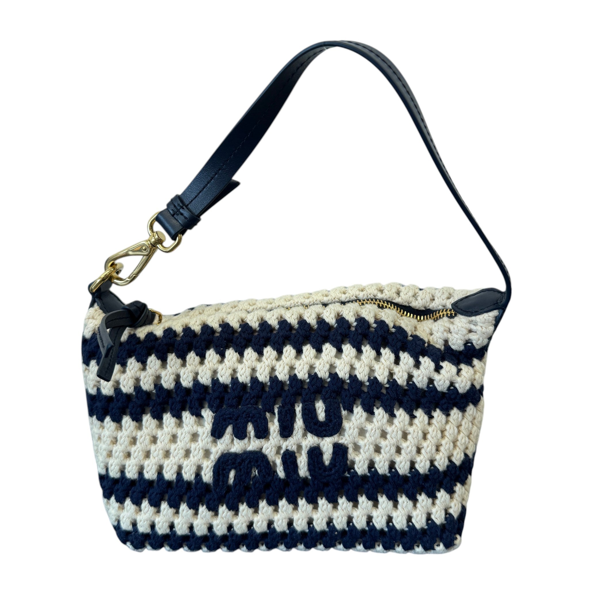 Women's Striped Crochet Pouch White