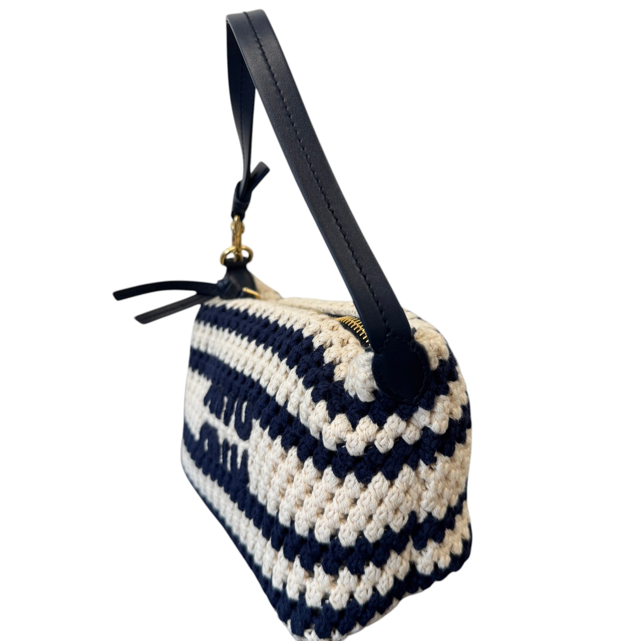 Women's Striped Crochet Pouch White