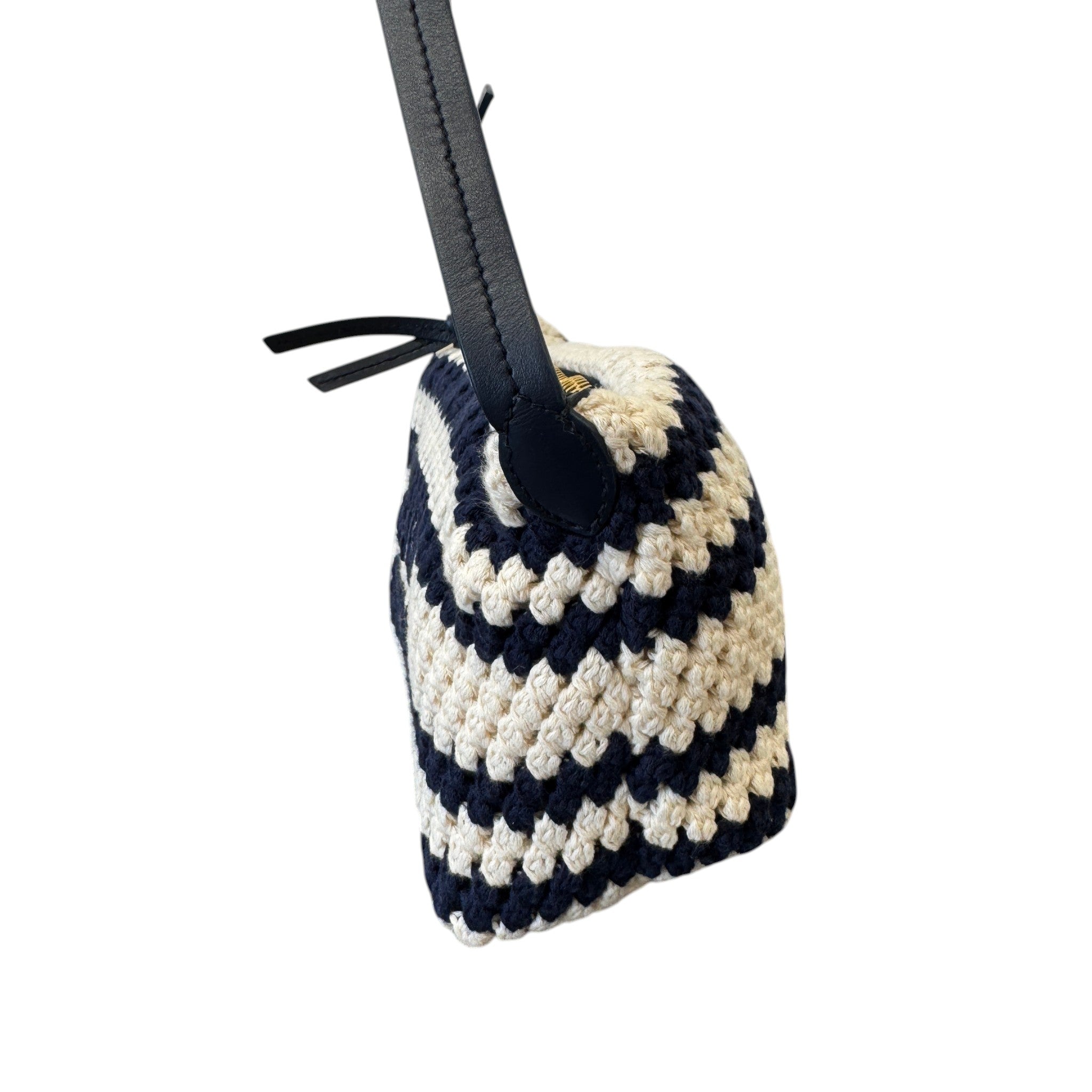 Women's Striped Crochet Pouch White