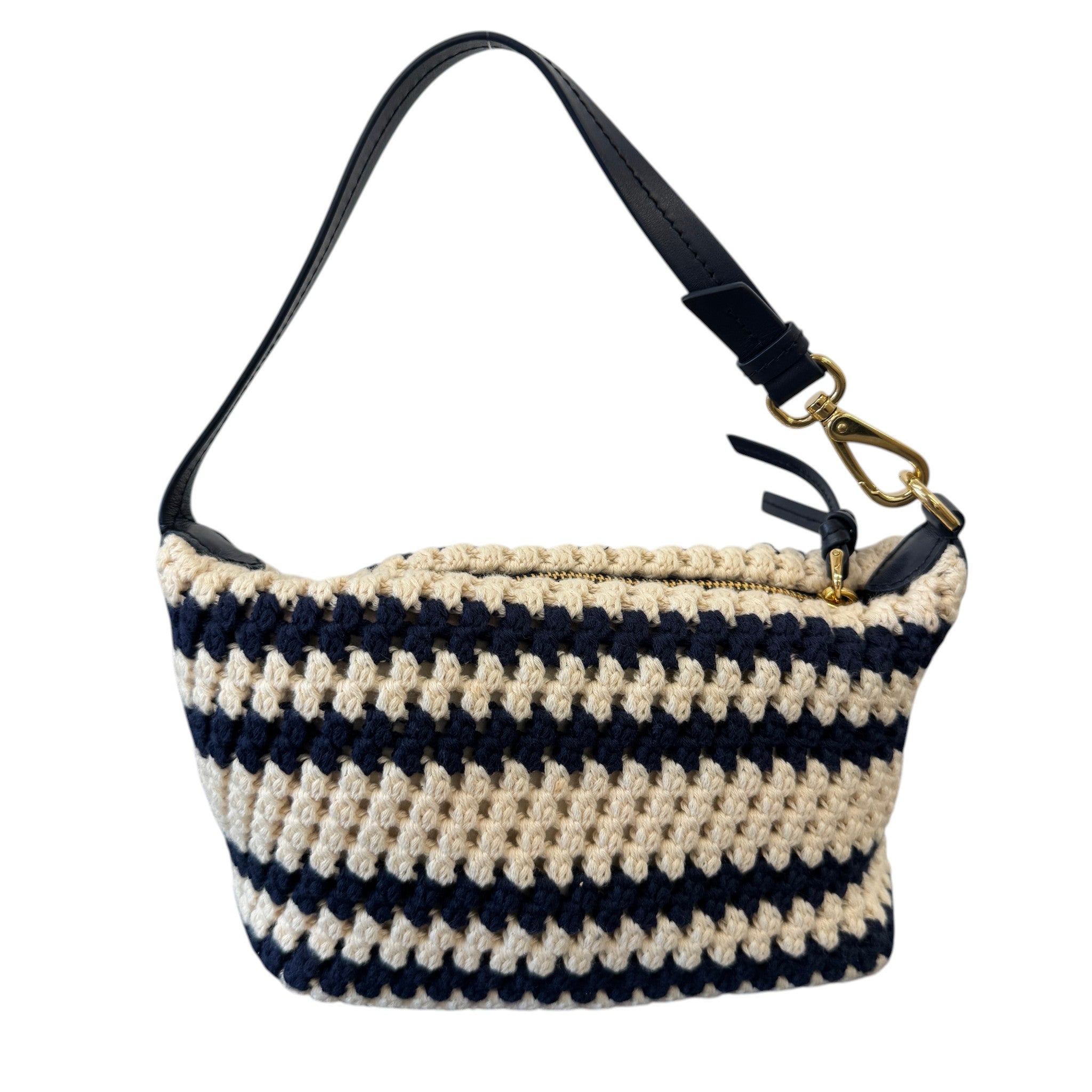 Women's Striped Crochet Pouch White