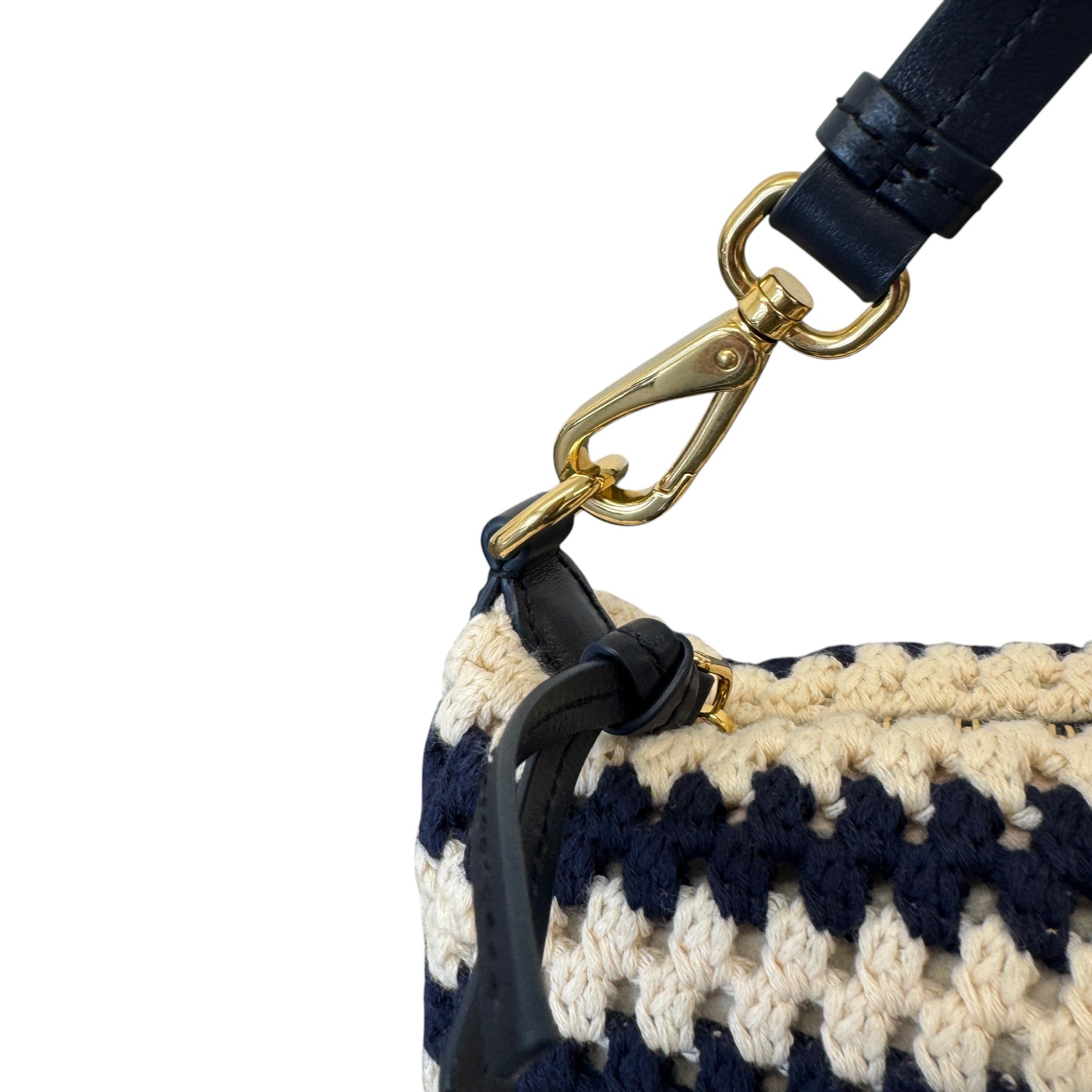 Women's Striped Crochet Pouch White