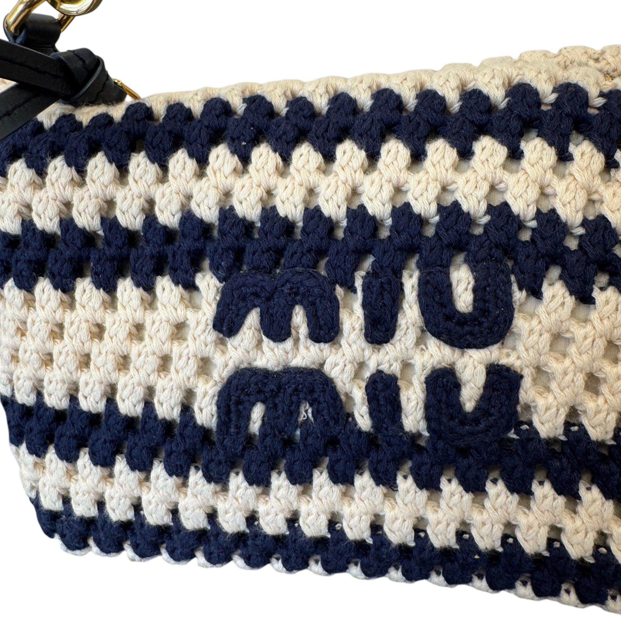 Women's Striped Crochet Pouch White
