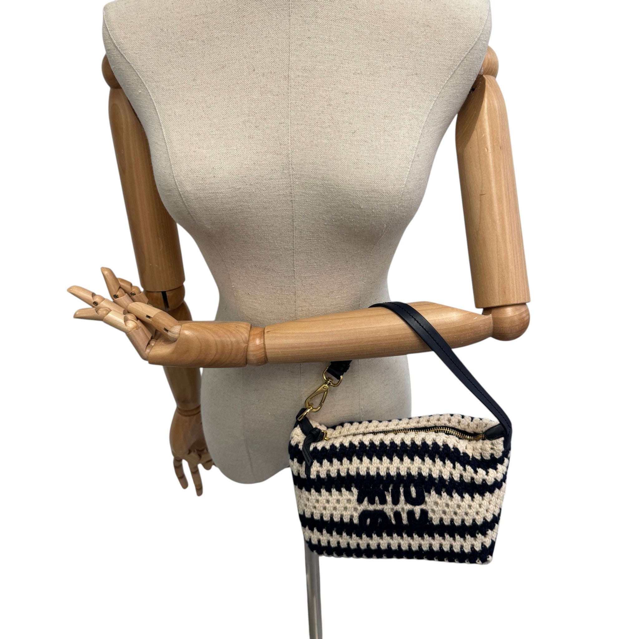 Women's Striped Crochet Pouch White