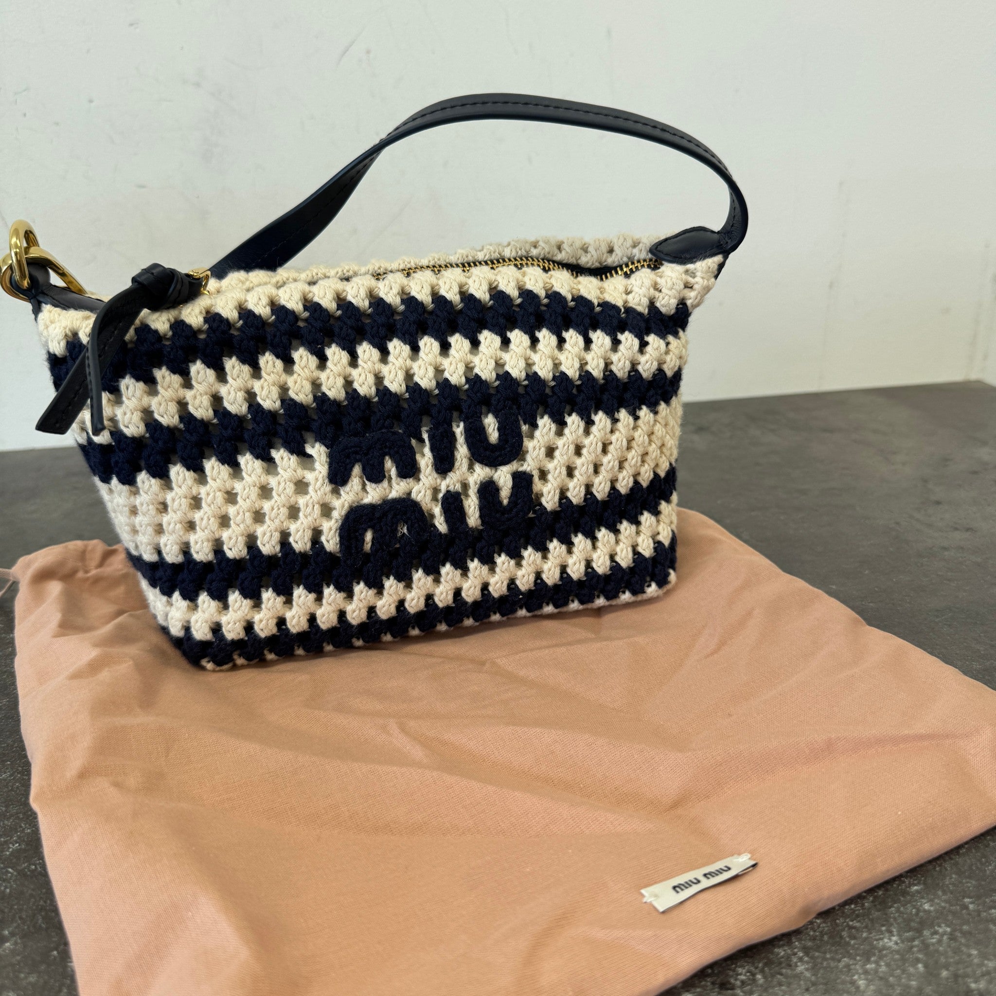 Women's Striped Crochet Pouch White