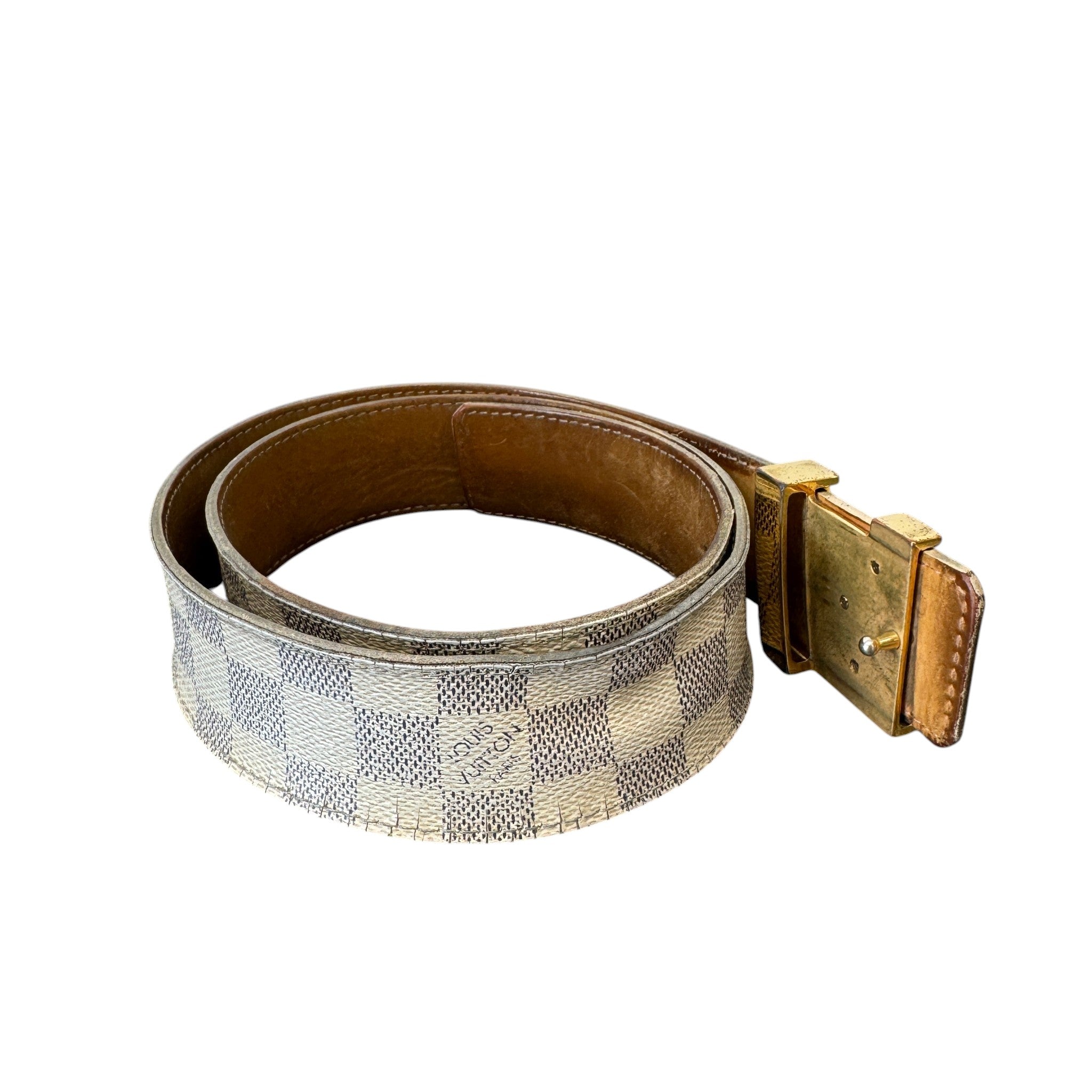 Men's Damier Azur Lv Belt Cream Size Waist 34"