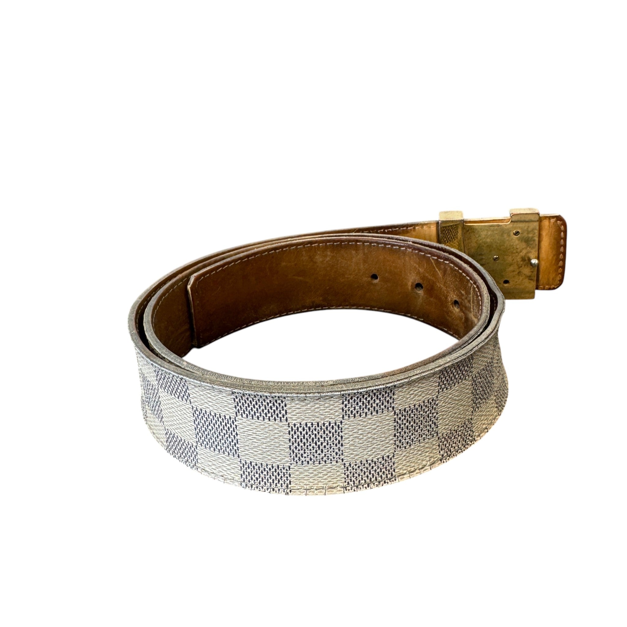 Men's Damier Azur Lv Belt Cream Size Waist 34"