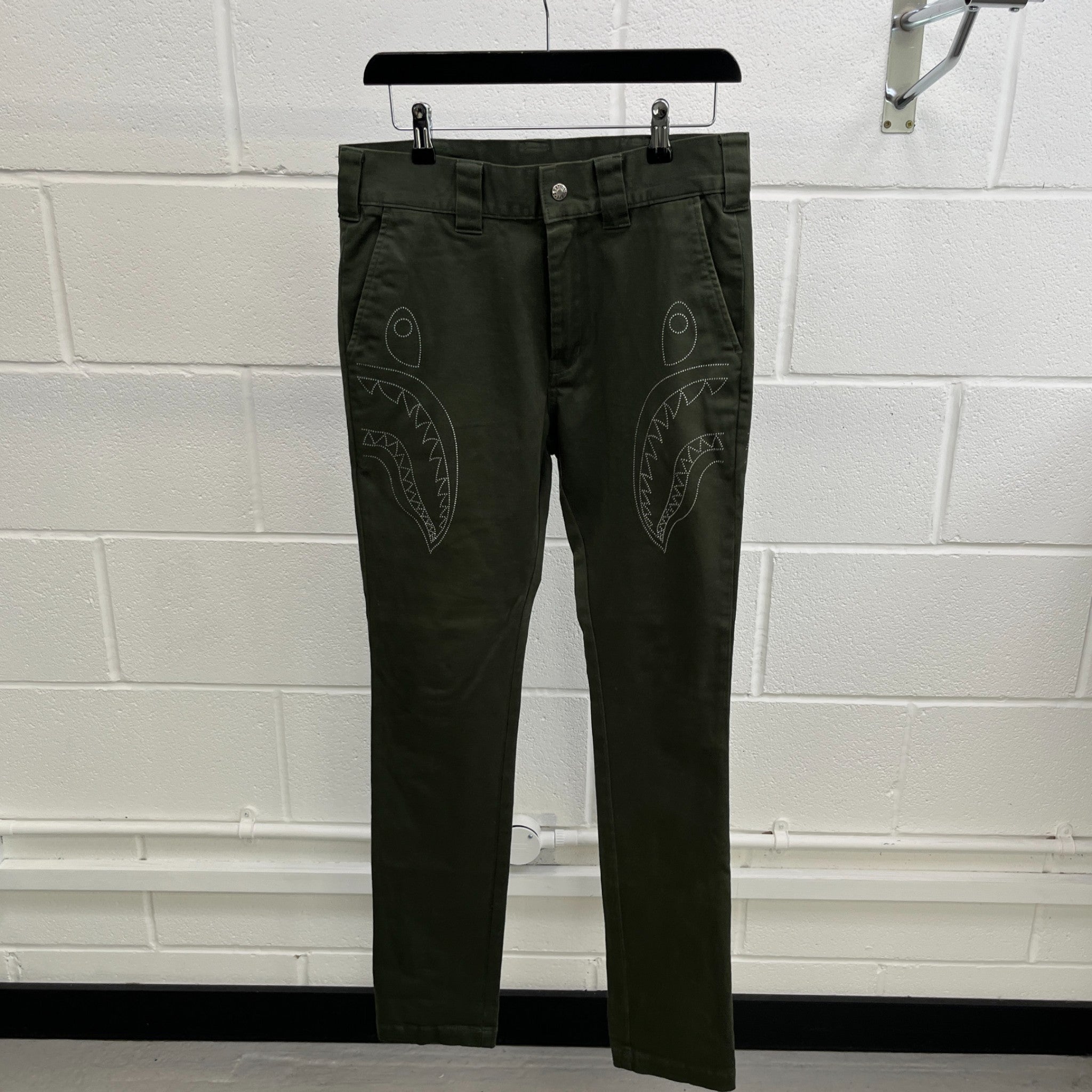 Men's Shark Print Trousers Khaki Size M