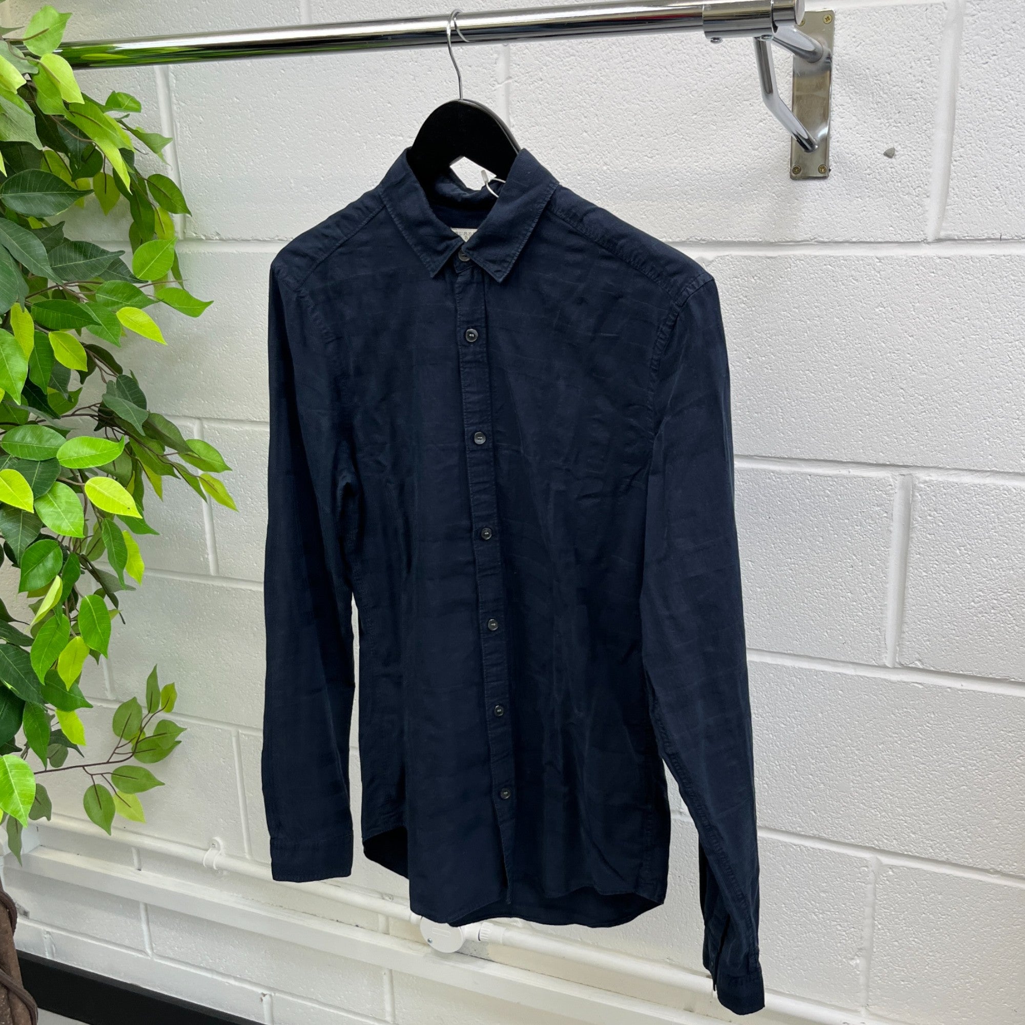 Men's Checkered Long Sleeve Shirt Navy Size S