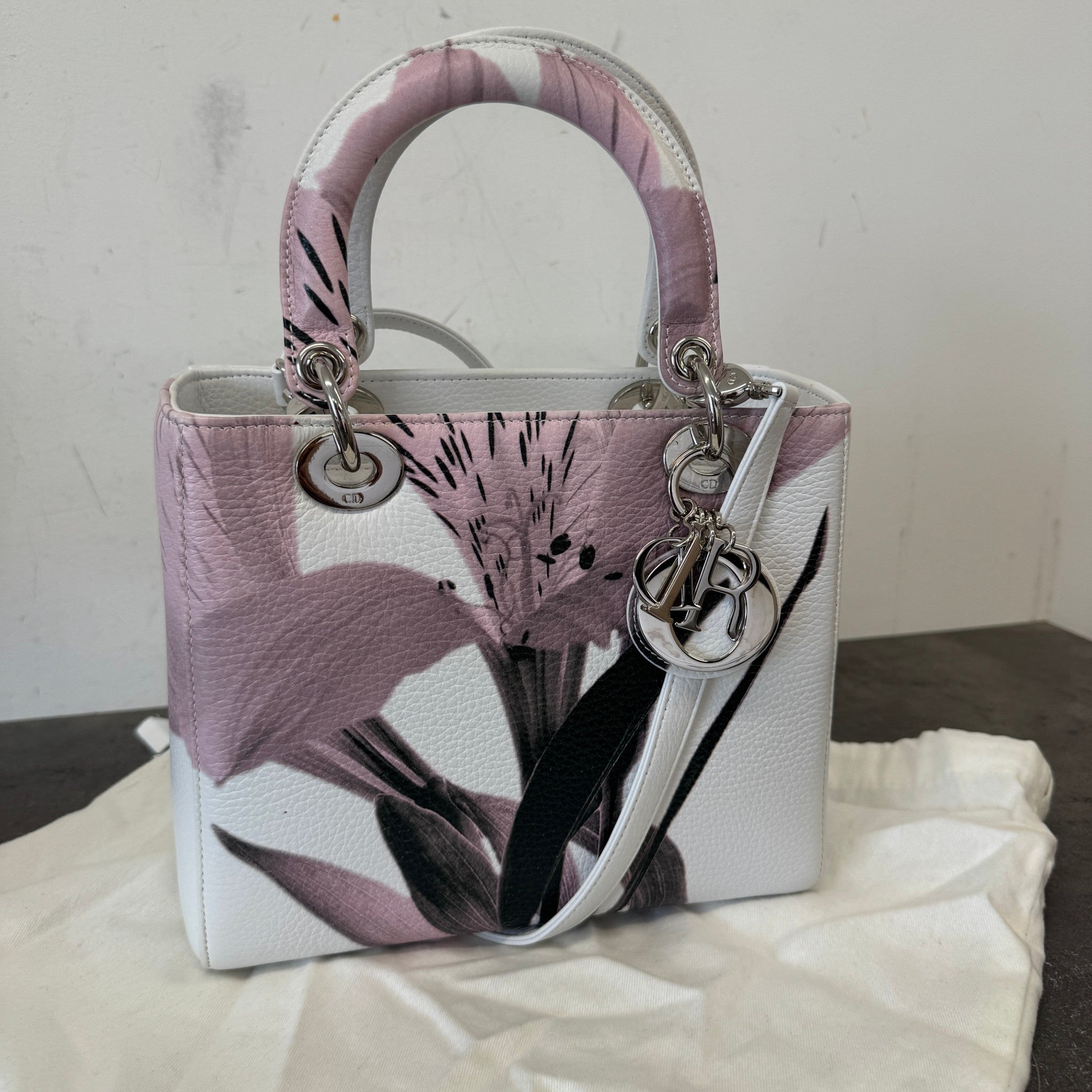 Women's Lady Dior Floral Handbag White